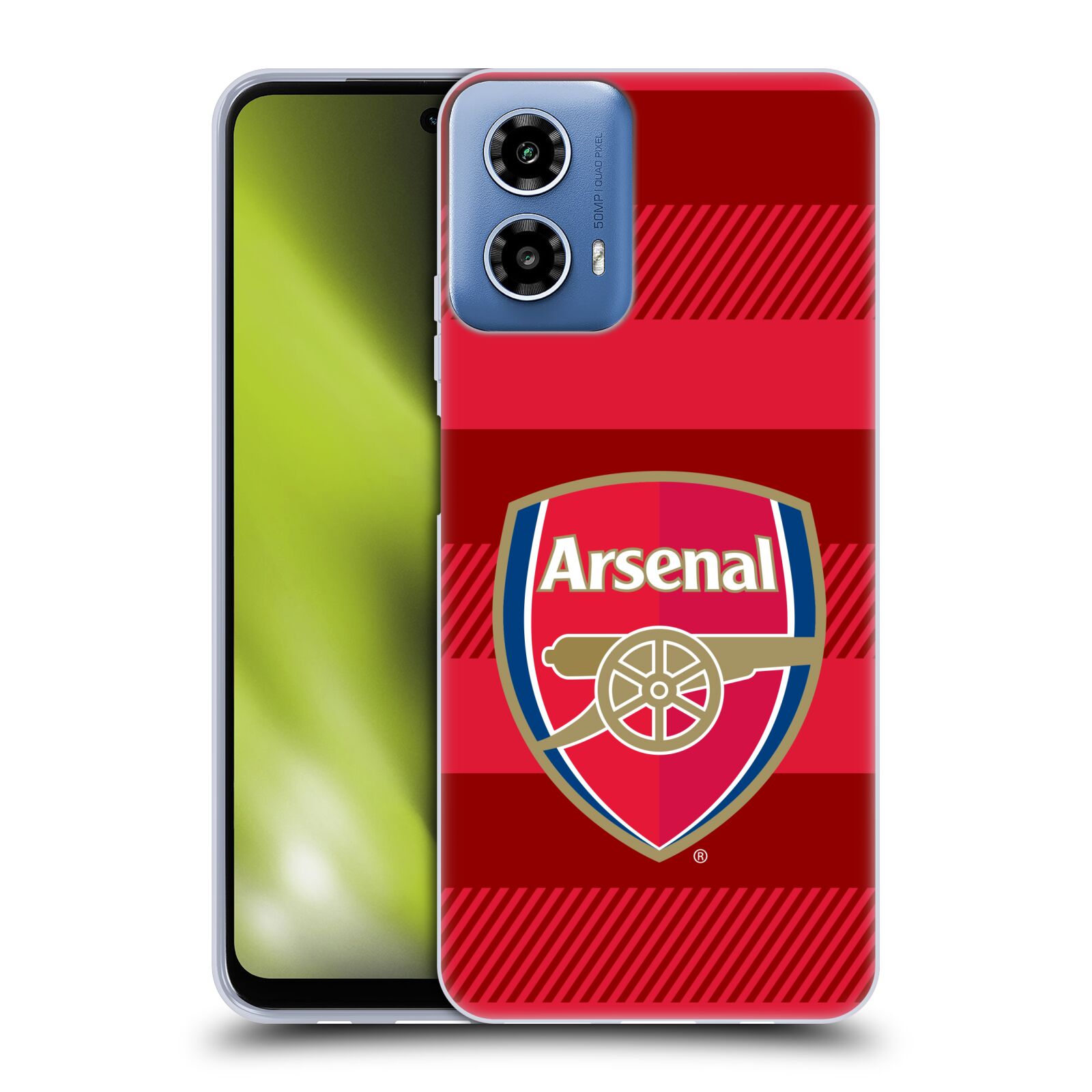 Silikonové pouzdro - Motorola Moto G34 5G - Head Case - Arsenal FC - Logo s pruhy (Silikonový kryt, obal, pouzdro na mobilní telefon s motivem klubu Arsenal FC - Logo s pruhy pro Motorola Moto G34 5G)