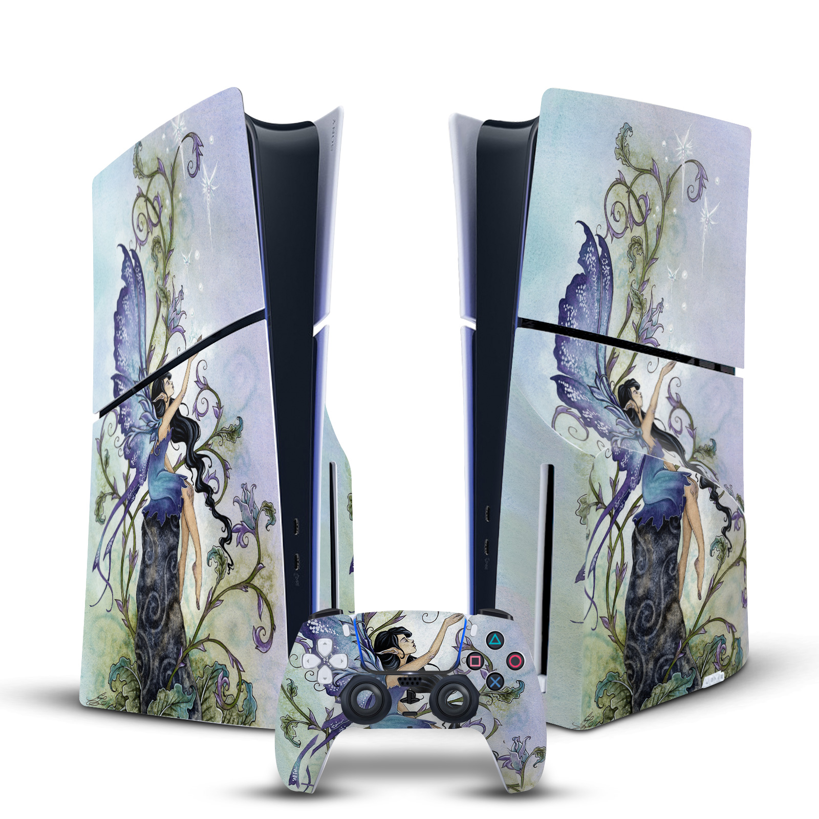 AMY BROWN FAIRY ART VINYL SKIN FOR SONY PS5 SLIM DISC CONSOLE & CONTROLLER