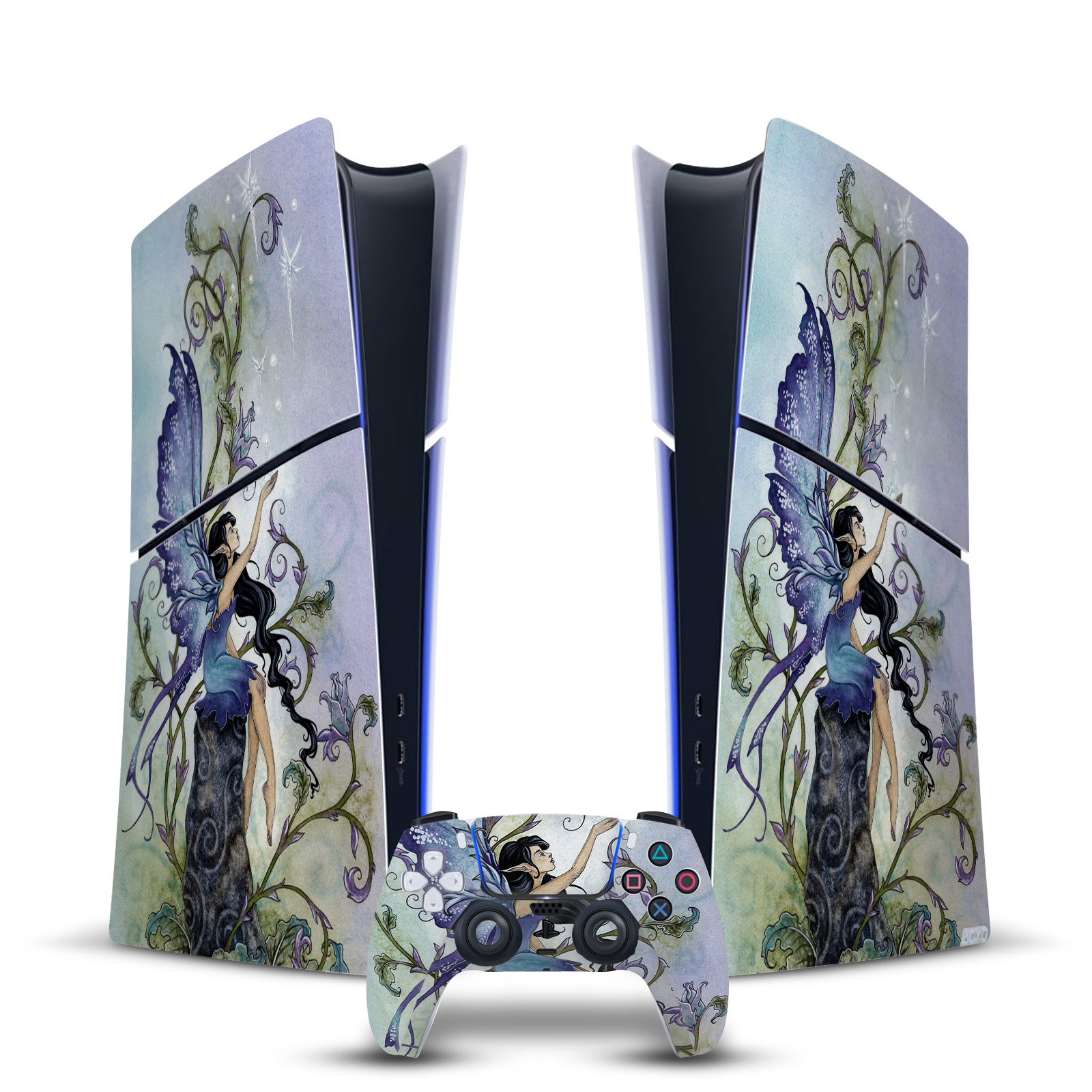 AMY BROWN FAIRY ART VINYL SKIN DECAL FOR PS5 SLIM DIGITAL CONSOLE & CONTROLLER