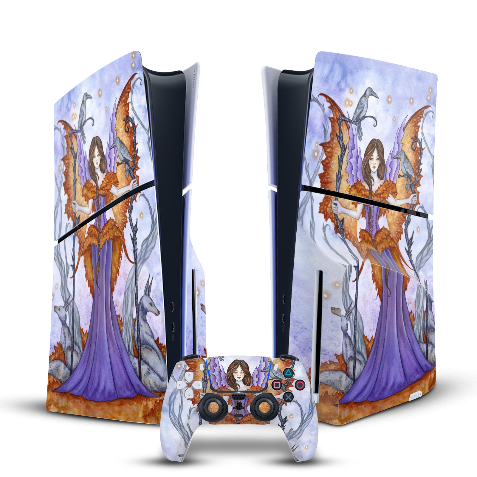 AMY BROWN FAIRY ART VINYL SKIN FOR SONY PS5 SLIM DISC CONSOLE & CONTROLLER