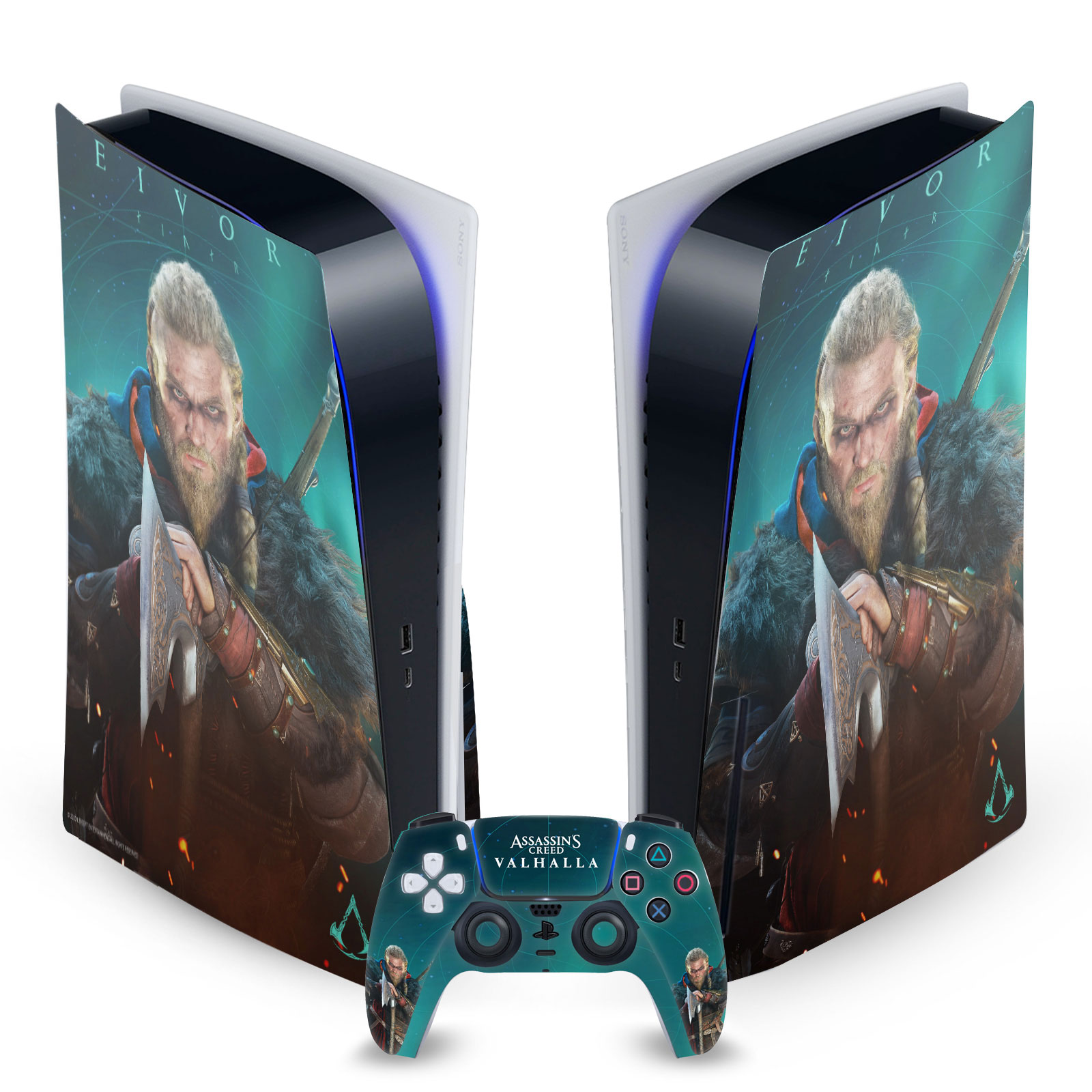 ASSASSIN'S CREED VALHALLA KEY ART VINYL SKIN FOR SONY PS5 DISC EDITION BUNDLE