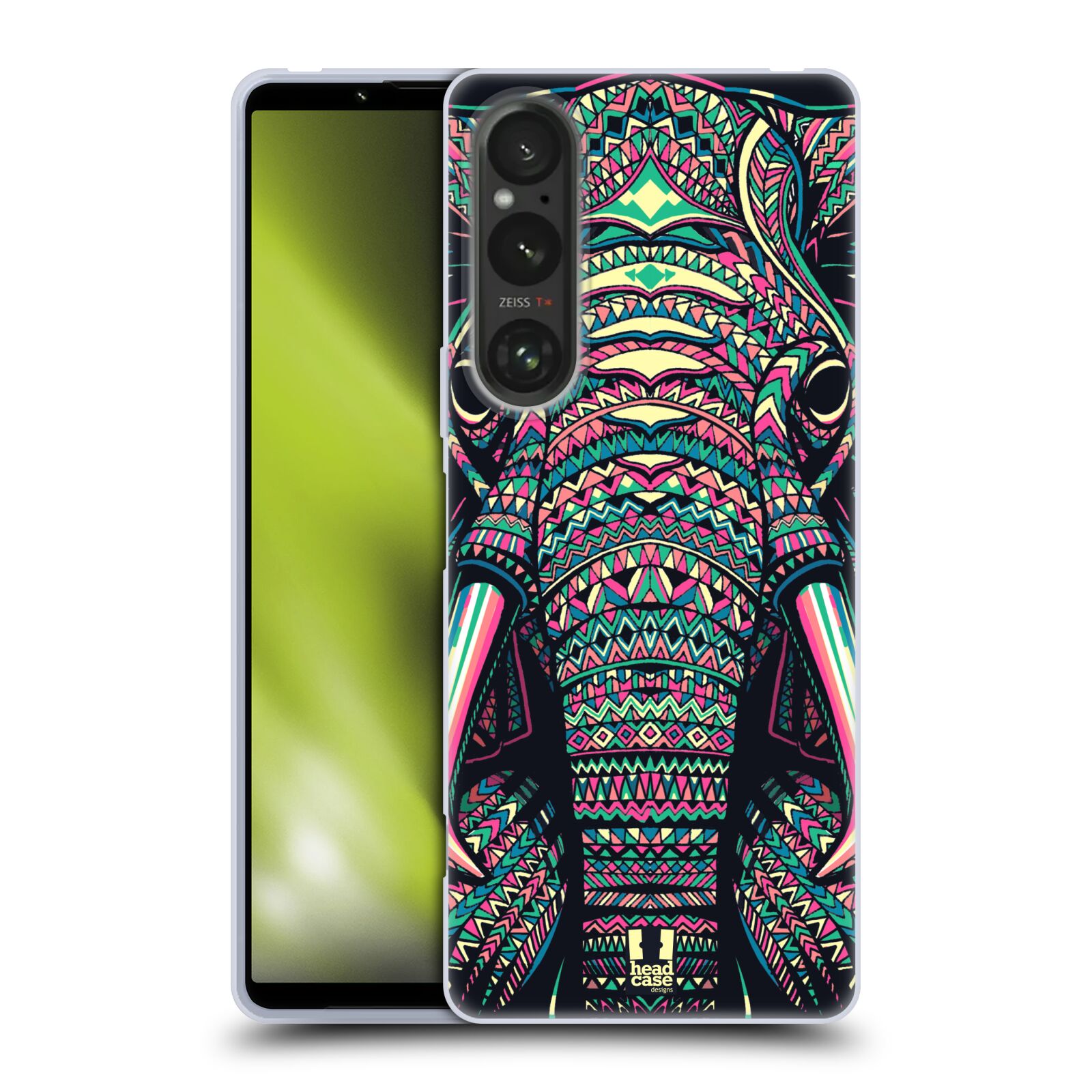 Silikonové pouzdro na mobil Sony Xperia 1 V - Head Case - AZTEC SLON (Silikonový kryt, obal, pouzdro na mobilní telefon Sony Xperia 1 V s motivem AZTEC SLON)