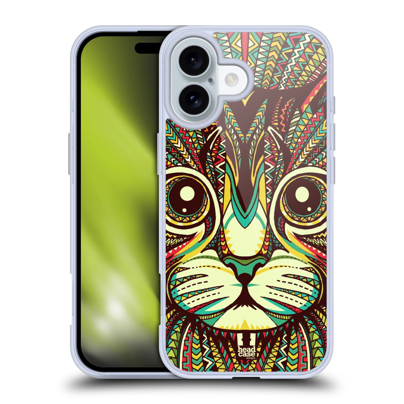 Silikonové lesklé pouzdro Apple iPhone 16 - Head Case - AZTEC KOČKA (Lesklý silikonový kryt, obal, pouzdro na mobilní telefon Apple iPhone 16 s motivem AZTEC KOČKA)