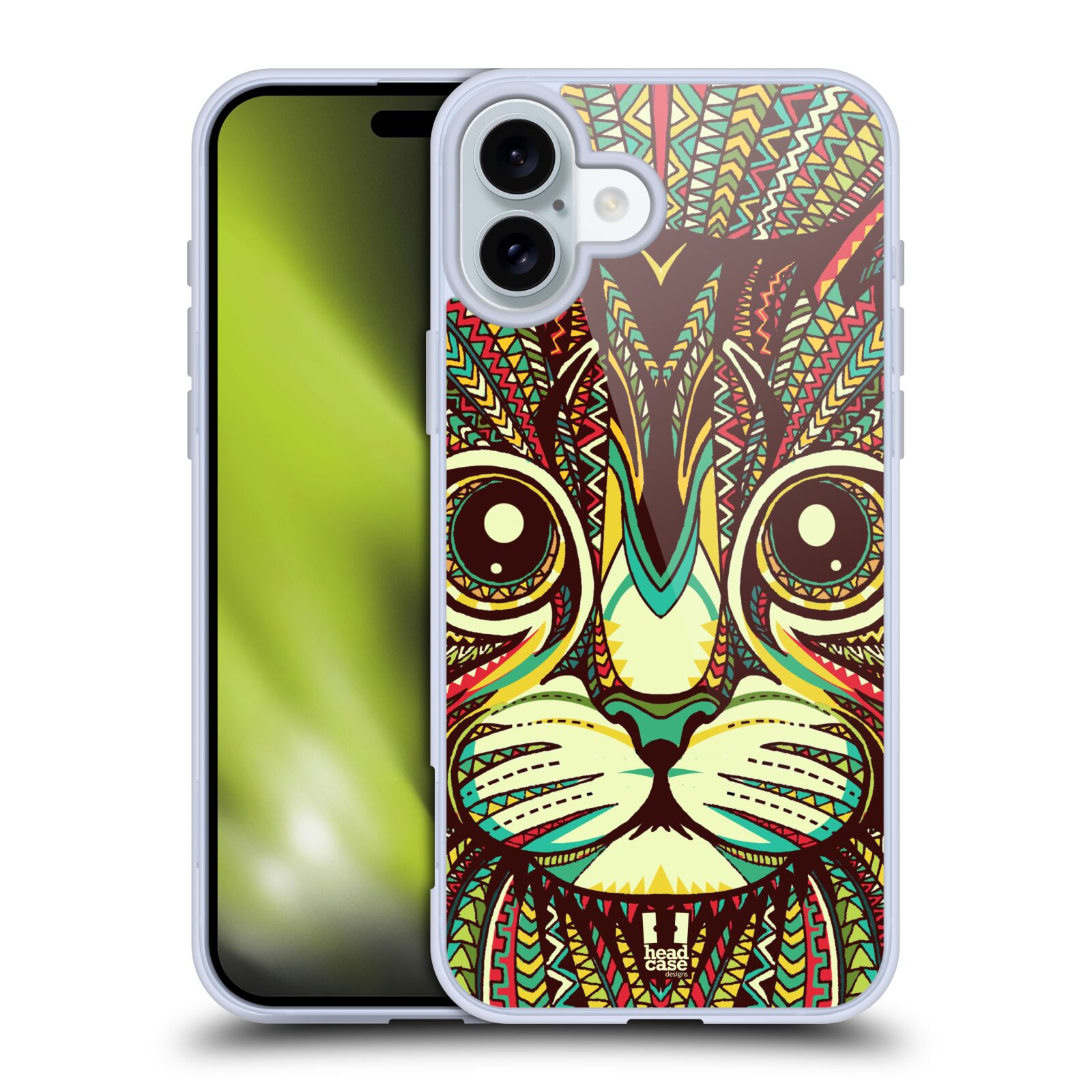 Silikonové lesklé pouzdro Apple iPhone 16 Plus - Head Case - AZTEC KOČKA (Lesklý silikonový kryt, obal, pouzdro na mobilní telefon Apple iPhone 16 Plus s motivem AZTEC KOČKA)