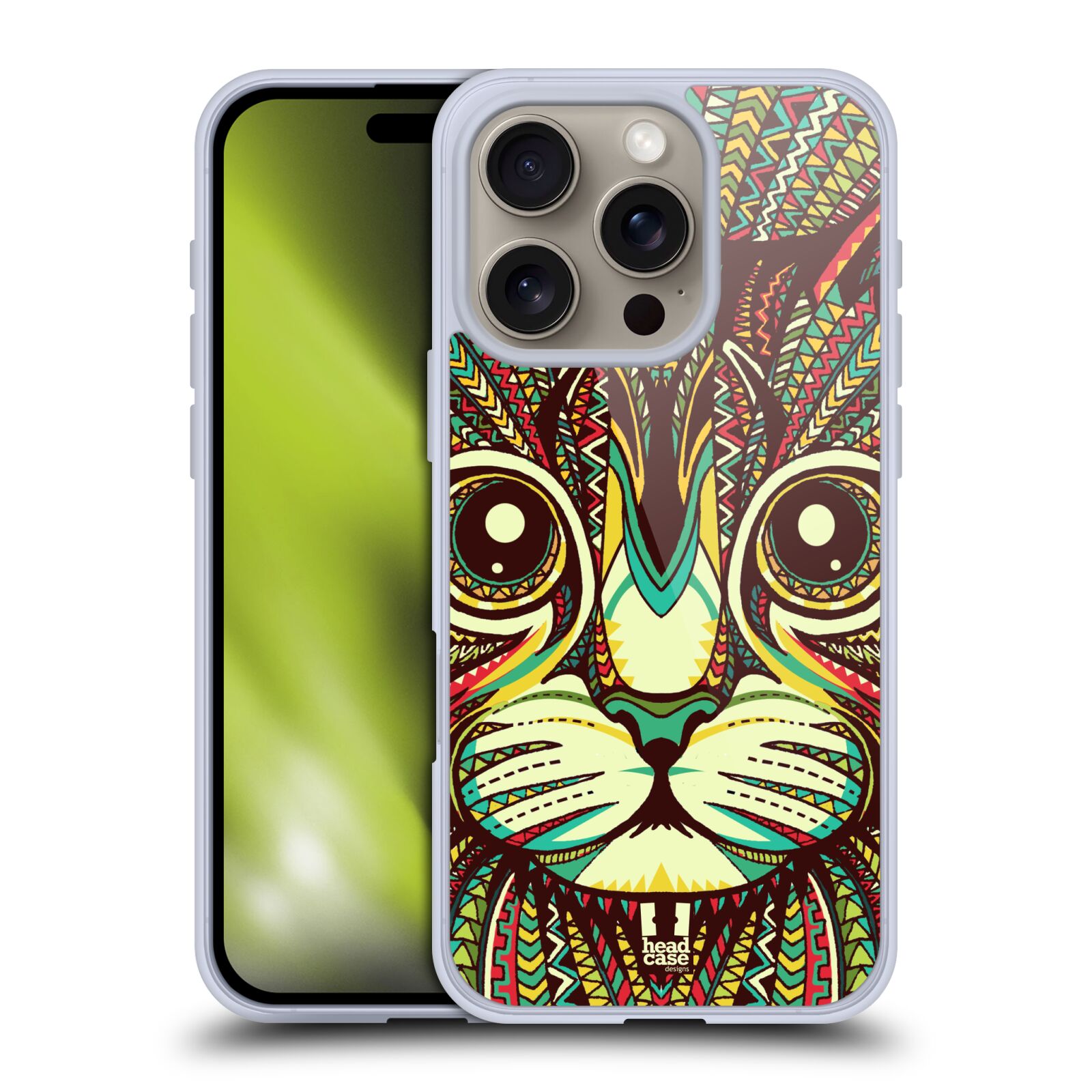 Silikonové lesklé pouzdro Apple iPhone 16 Pro - Head Case - AZTEC KOČKA (Lesklý silikonový kryt, obal, pouzdro na mobilní telefon Apple iPhone 16 Pro s motivem AZTEC KOČKA)