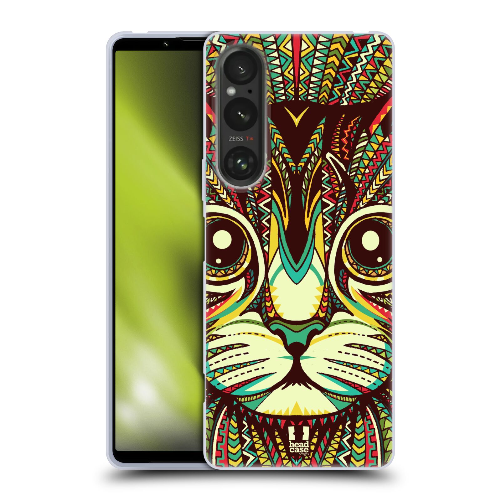 Silikonové pouzdro na mobil Sony Xperia 1 V - Head Case - AZTEC KOČKA (Silikonový kryt, obal, pouzdro na mobilní telefon Sony Xperia 1 V s motivem AZTEC KOČKA)