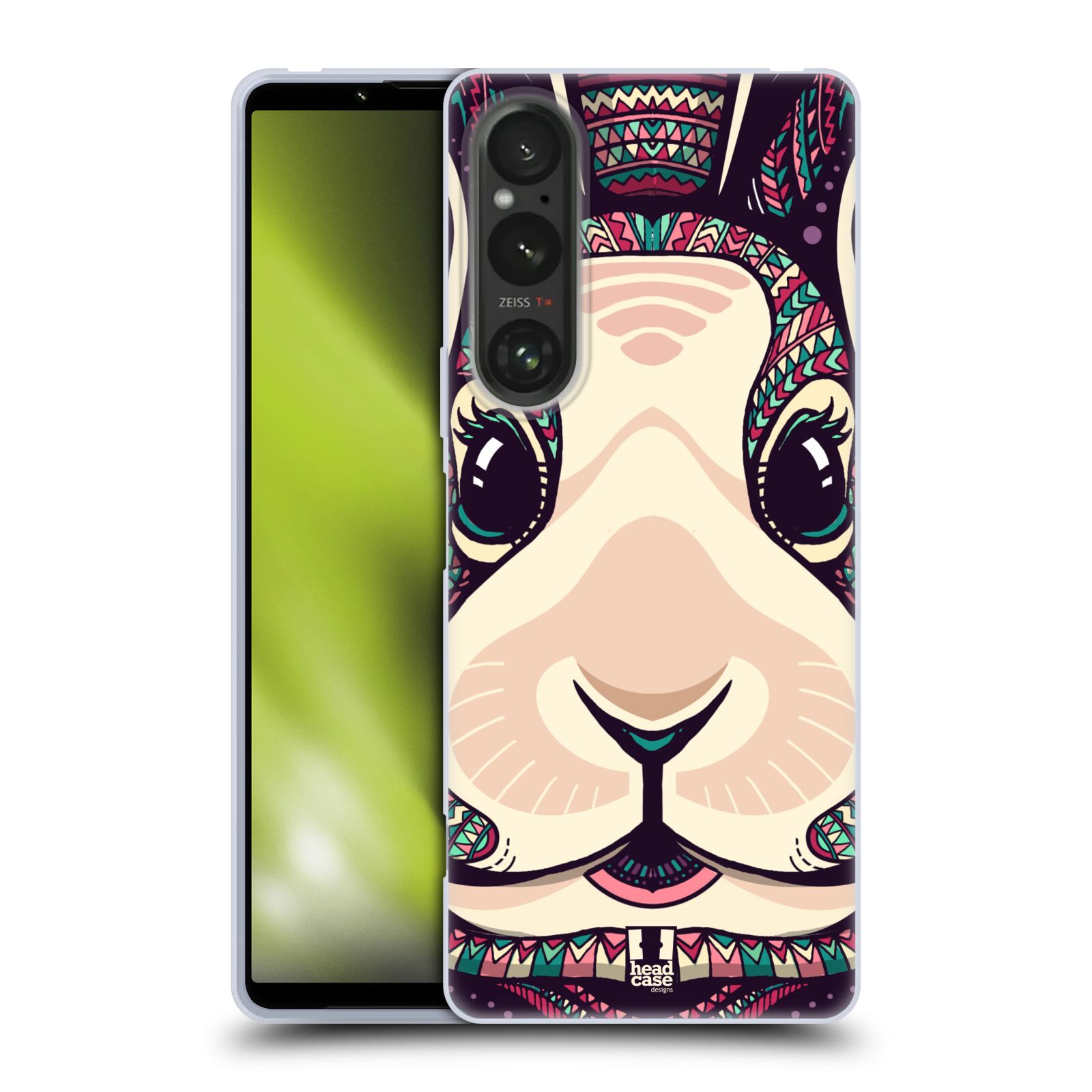 Silikonové pouzdro na mobil Sony Xperia 1 V - Head Case - AZTEC ZAJÍČEK (Silikonový kryt, obal, pouzdro na mobilní telefon Sony Xperia 1 V s motivem AZTEC ZAJÍČEK)