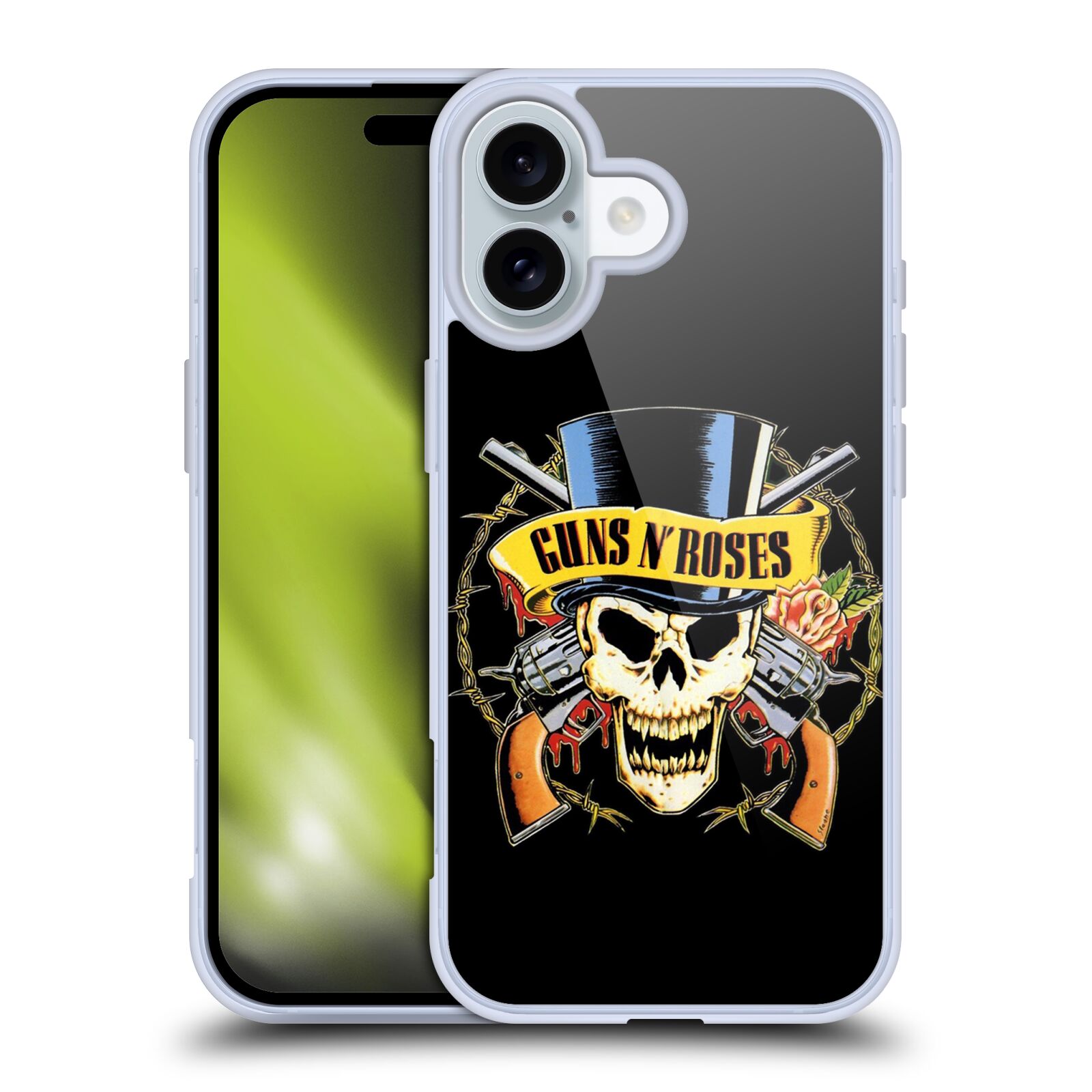 Silikonové lesklé pouzdro Apple iPhone 16 - Head Case - Guns N' Roses - Lebka (Lesklý silikonový kryt, obal, pouzdro na mobilní telefon Apple iPhone 16 s motivem Guns N' Roses - Lebka)