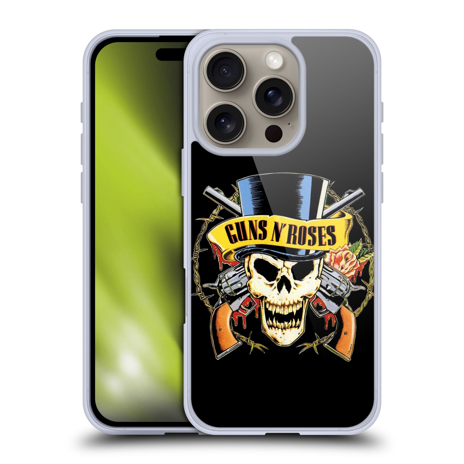 Silikonové lesklé pouzdro Apple iPhone 16 Pro - Head Case - Guns N' Roses - Lebka (Lesklý silikonový kryt, obal, pouzdro na mobilní telefon Apple iPhone 16 Pro s motivem Guns N' Roses - Lebka)