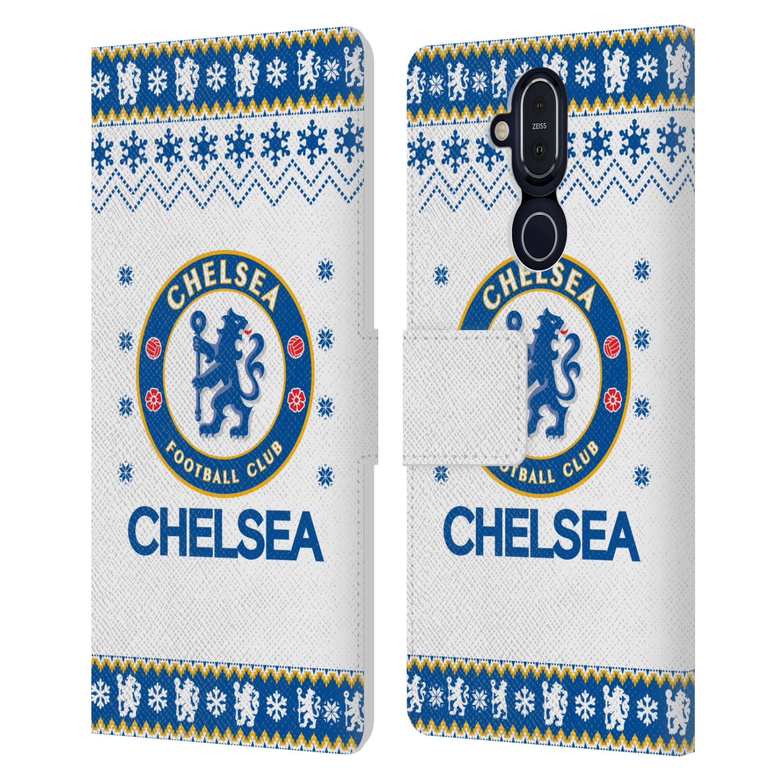 CHELSEA FOOTBALL CLUB CHRISTMAS JUMPER LEATHER BOOK CASE FOR MICROSOFT PHONES - Picture 7 of 8
