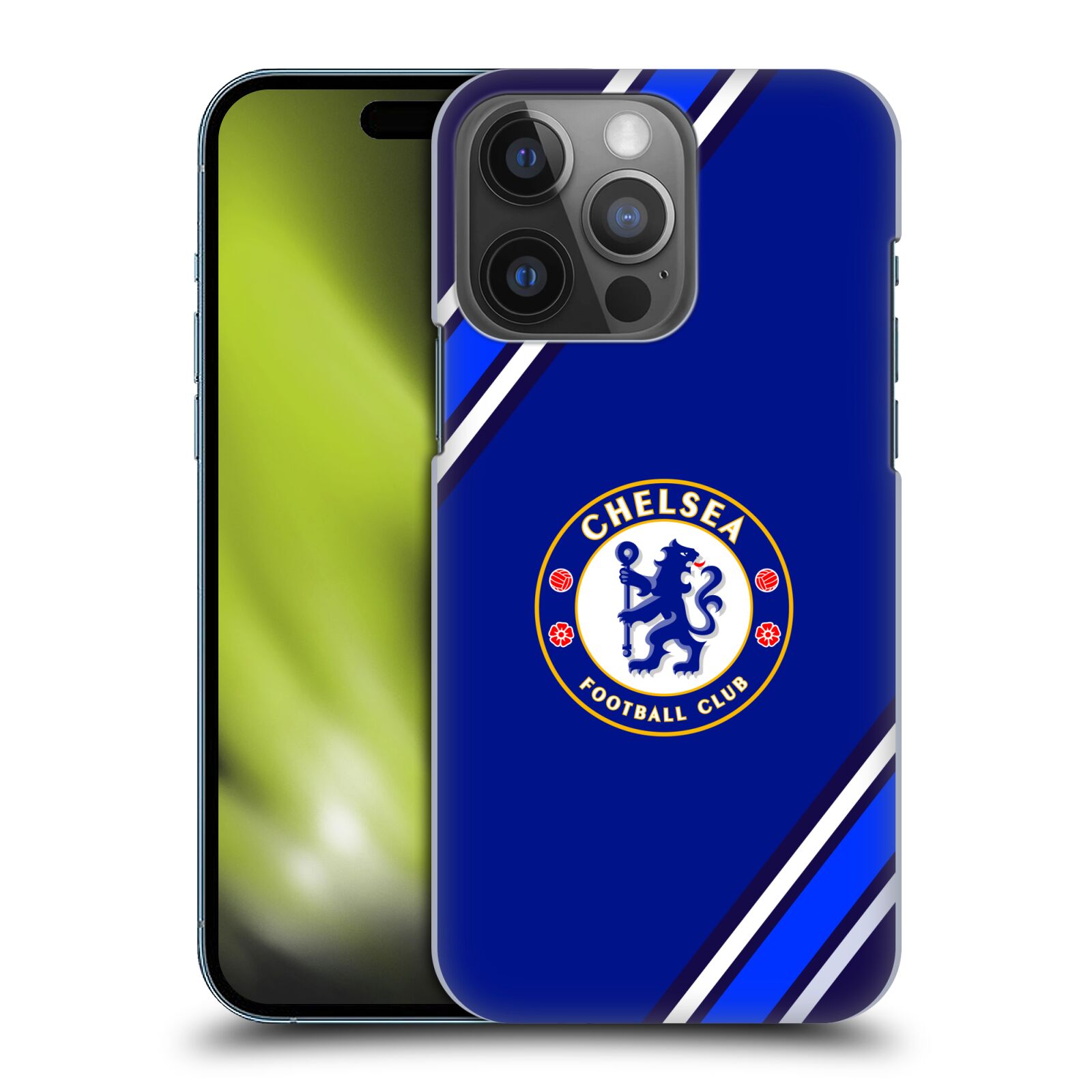 Plastové pouzdro na mobil Apple iPhone 14 Pro - Chelsea Football Club Crest Stripes (Plastový kryt, pouzdro, obal na mobilní telefon Apple iPhone 14 Pro s licencovaným motivem Chelsea Football Club Crest Stripes)