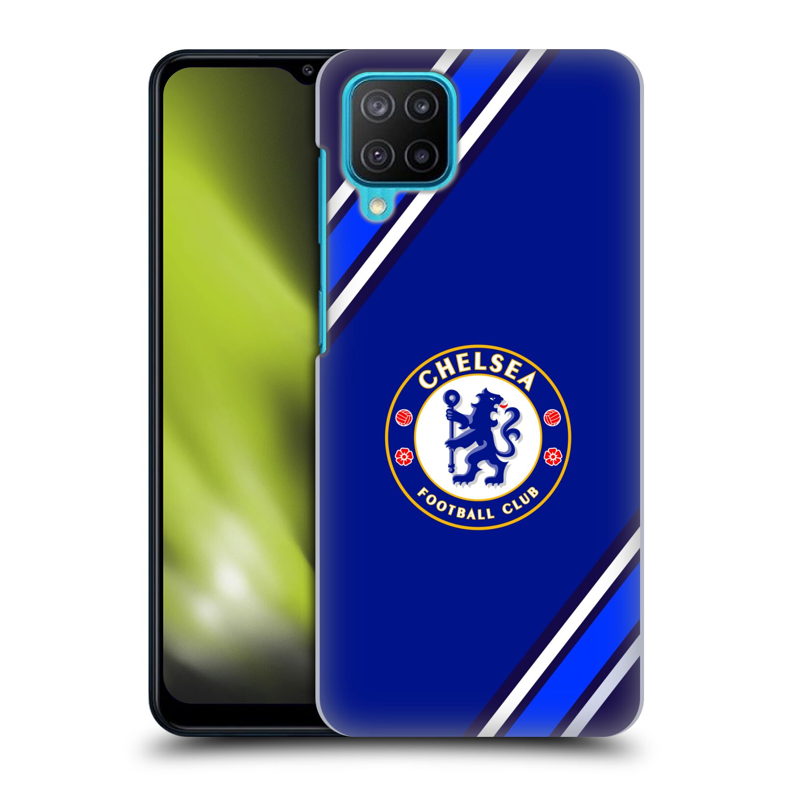 Plastové pouzdro na mobil Samsung Galaxy M12 - Chelsea Football Club Crest Stripes (Plastový kryt, pouzdro, obal na mobilní telefon Samsung Galaxy M12 (SM-M127F) s licencovaným motivem Chelsea Football Club Crest Stripes)