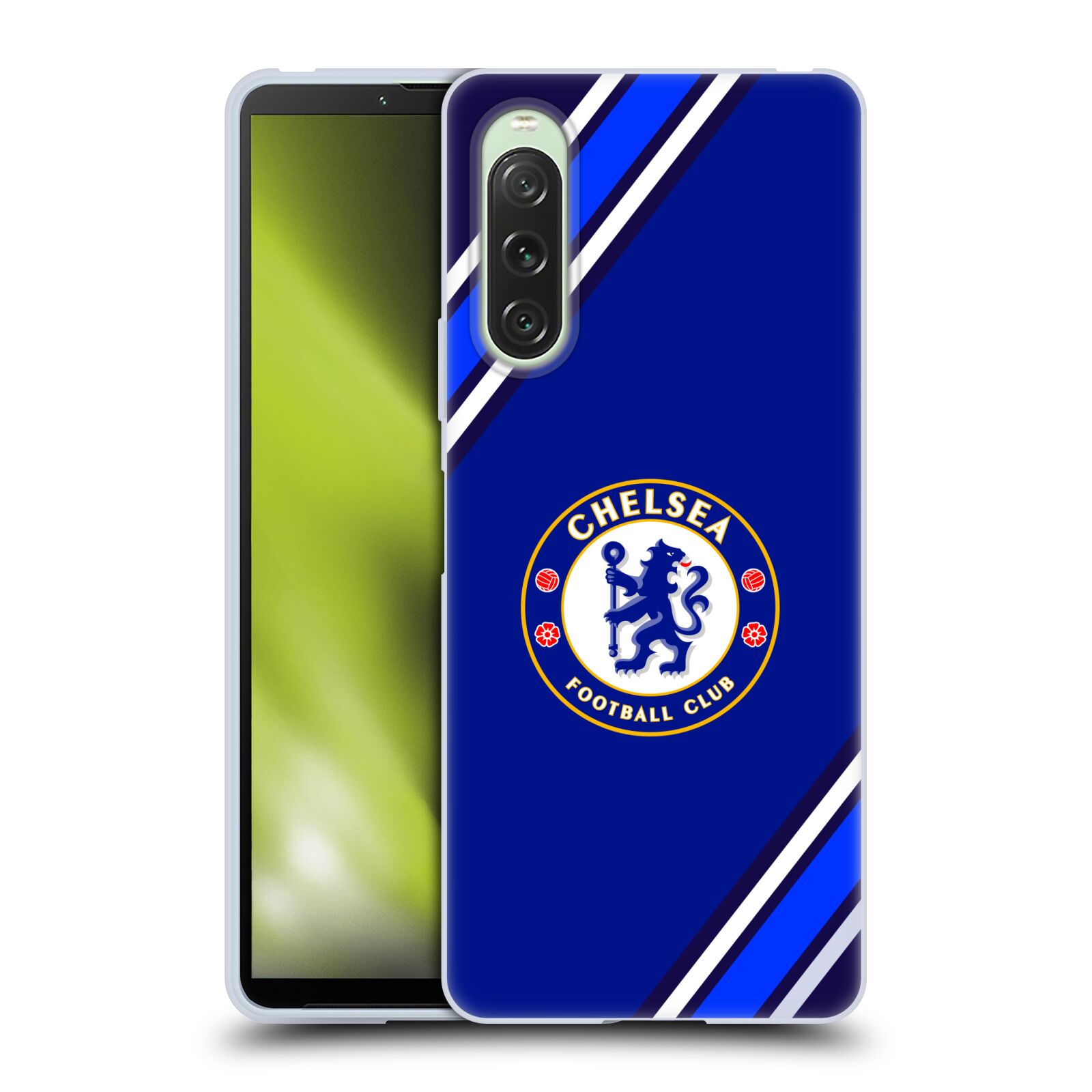 Silikonové pouzdro - Sony Xperia 10 V - Chelsea Football Club Crest Stripes (Silikonový kryt, obal, pouzdro na mobilní telefon Sony Xperia 10 V s licencovaným motivem Chelsea Football Club Crest Stripes)