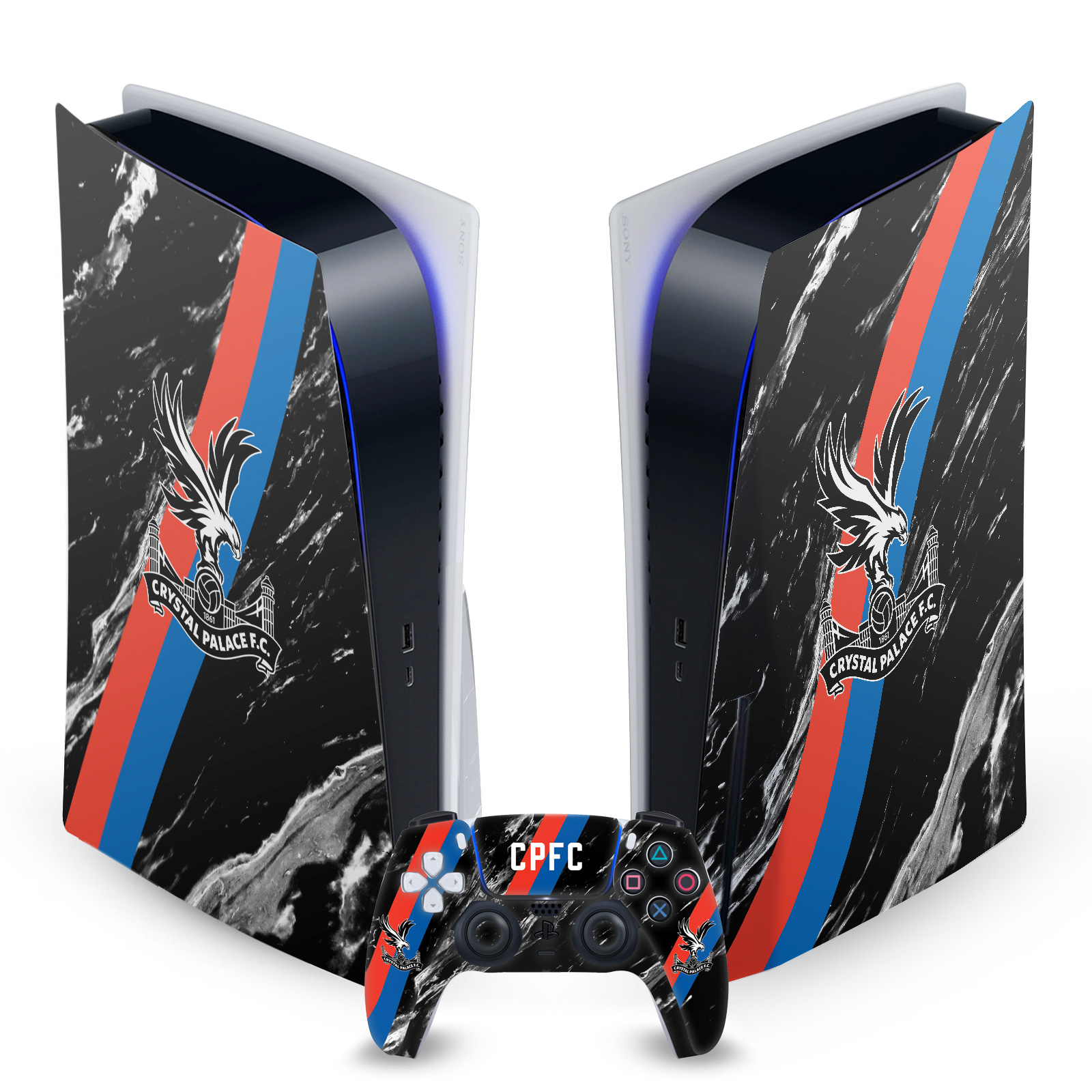 OFFICIAL CRYSTAL PALACE FC LOGO ART VINYL SKIN FOR SONY PS5 DISC EDITION BUNDLE