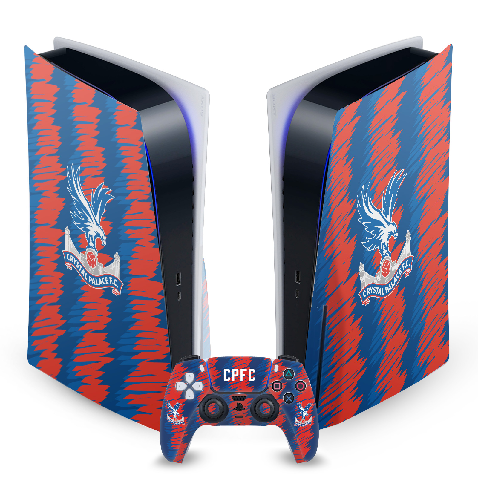 OFFICIAL CRYSTAL PALACE FC LOGO ART VINYL SKIN FOR SONY PS5 DISC EDITION BUNDLE