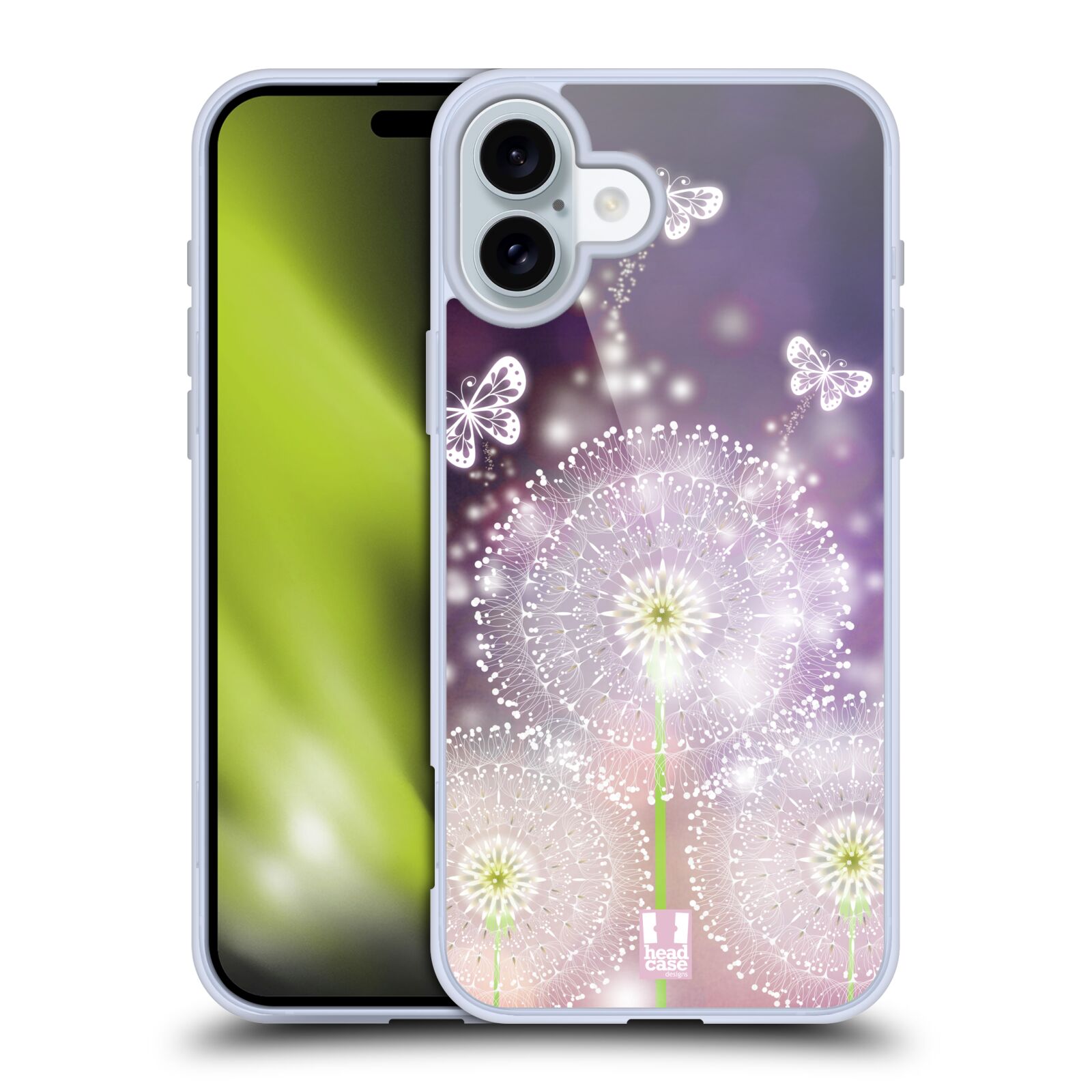 Silikonové lesklé pouzdro Apple iPhone 16 Plus - Head Case - Pampelišky a Motýlci (Lesklý silikonový kryt, obal, pouzdro na mobilní telefon Apple iPhone 16 Plus s motivem Pampelišky a Motýlci)