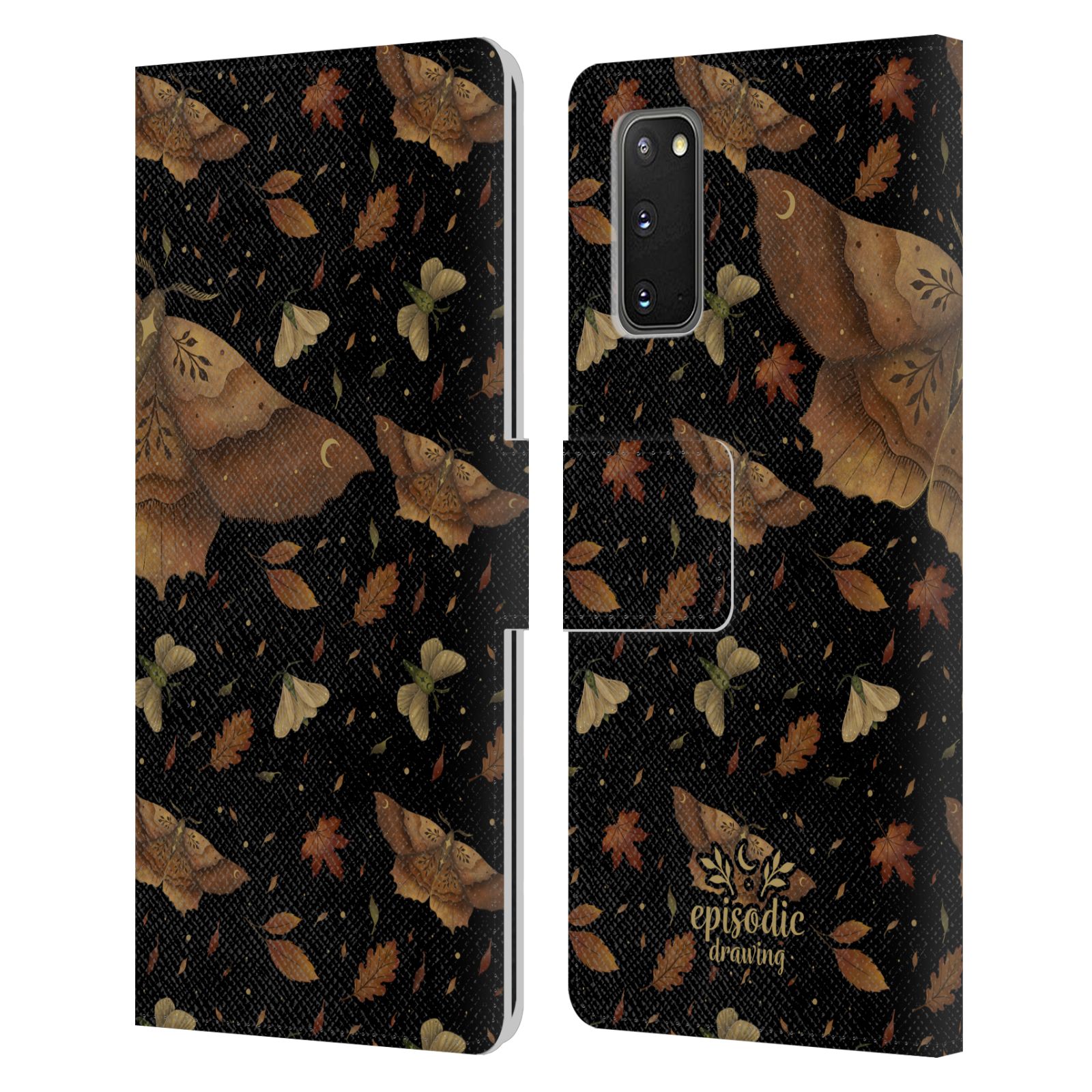 OFFICIAL EPISODIC DRAWING MOTH PATTERNS LEATHER BOOK CASE FOR SAMSUNG PHONES 1