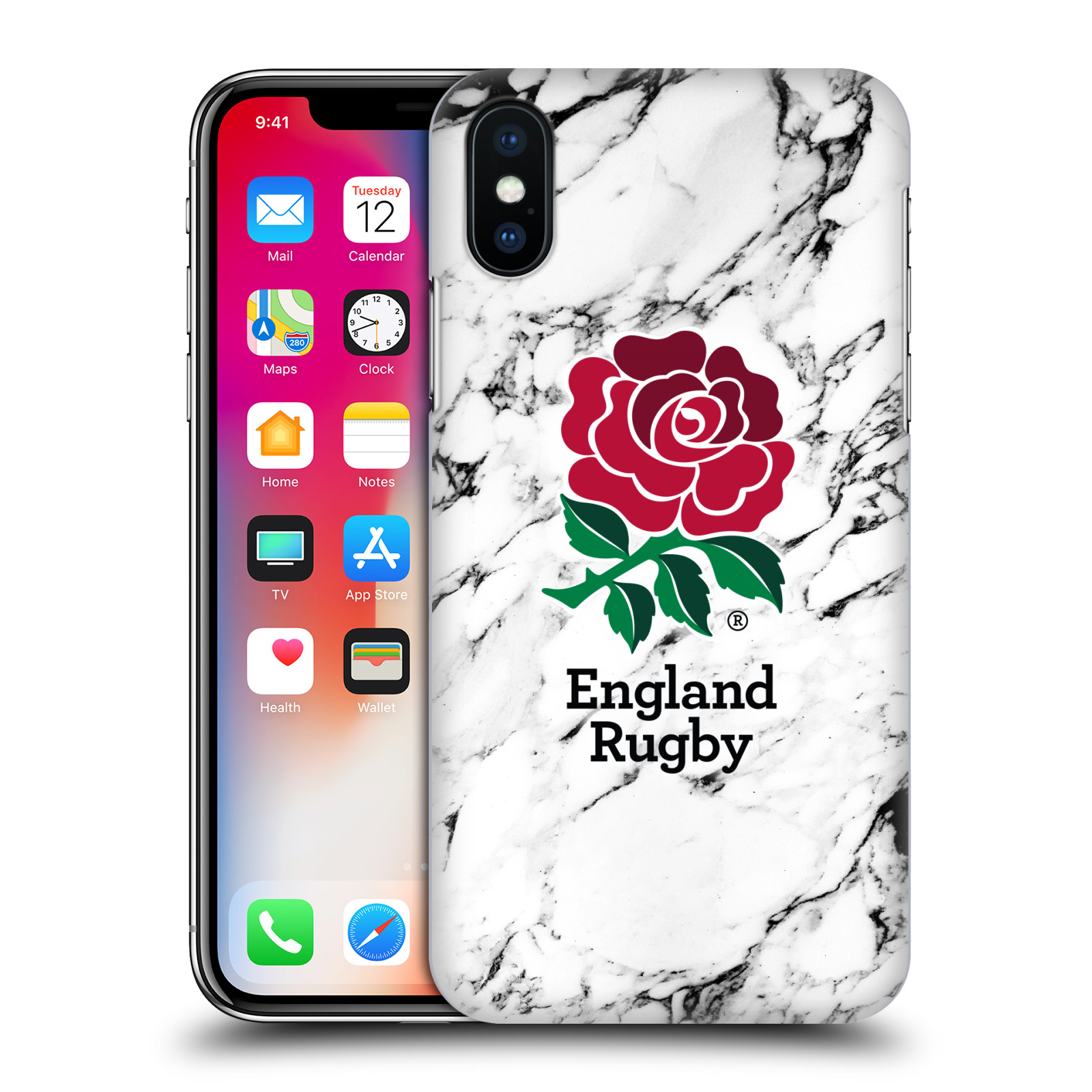 OFFICIAL ENGLAND RUGBY UNION 2017/18 MARBLE BACK CASE FOR APPLE iPHONE