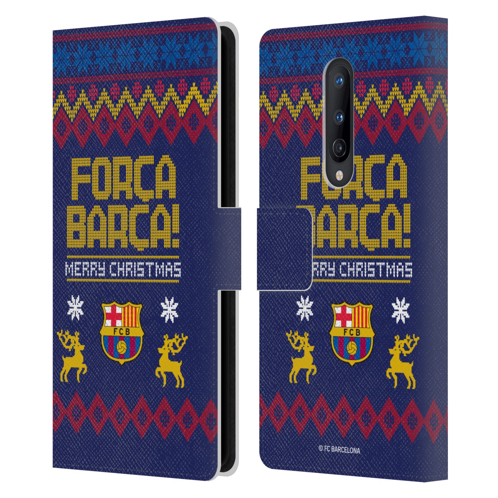 OFFICIAL FC BARCELONA CHRISTMAS JUMPER LEATHER BOOK CASE FOR ONEPLUS PHONES - Picture 7 of 8