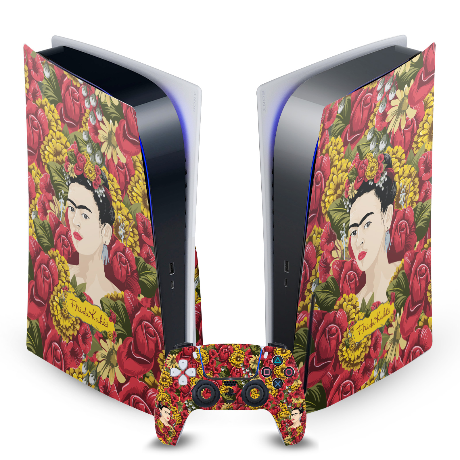 OFFICIAL FRIDA KAHLO FLORAL VINYL SKIN DECAL FOR SONY PS5 DISC EDITION BUNDLE