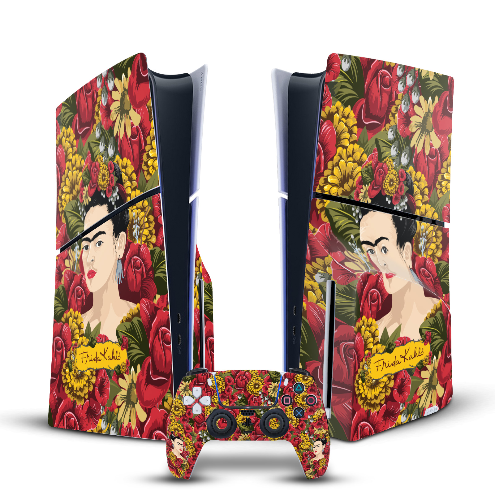 FRIDA KAHLO FLORAL VINYL SKIN FOR SONY PS5 SLIM DISC CONSOLE & CONTROLLER