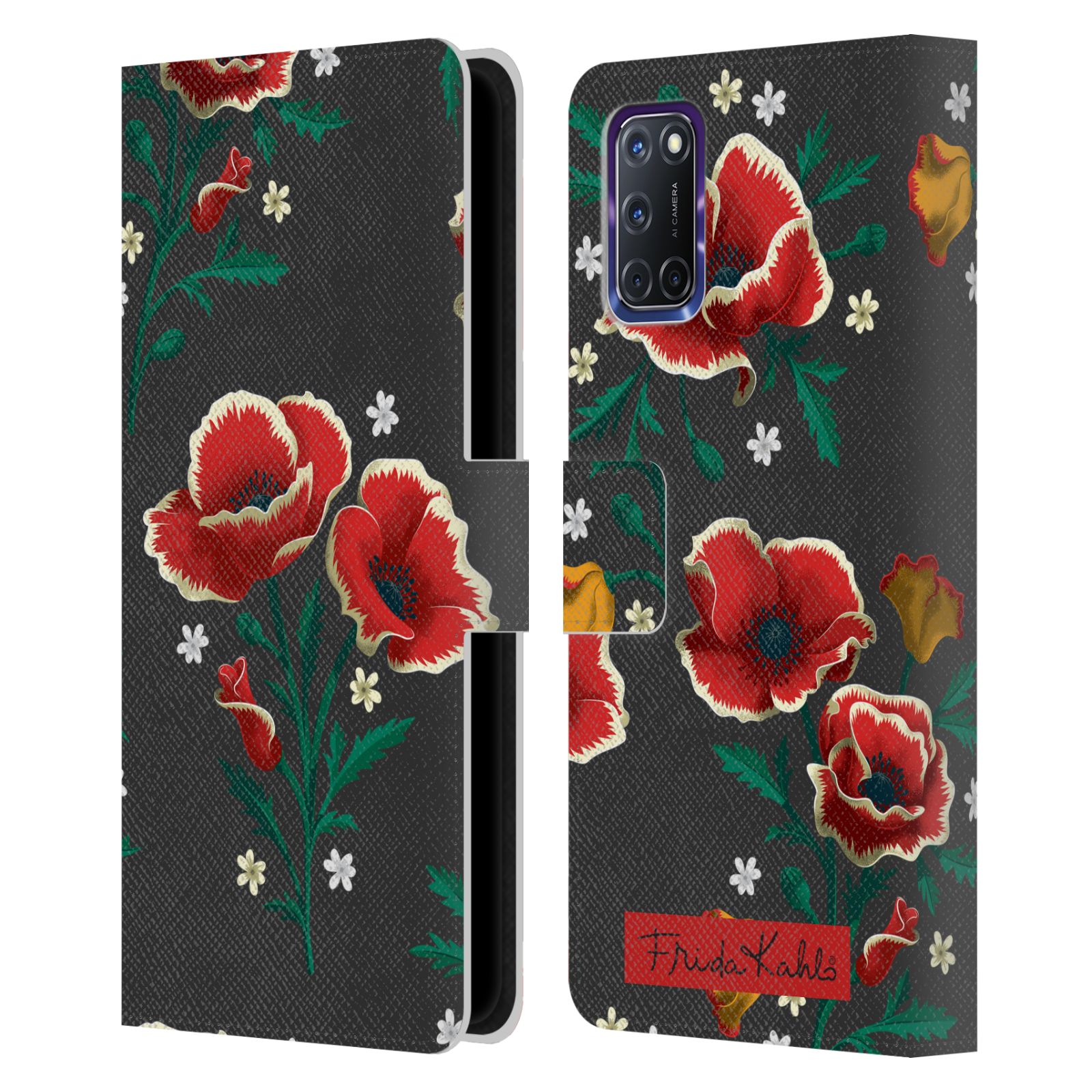 OFFIZIELLE FRIDA KAHLO BLUMEN BRIEFTASCHE HÜLLE HUELLE AUS LEDER FÜR OPPO HANDYS - Bild 13 von 14