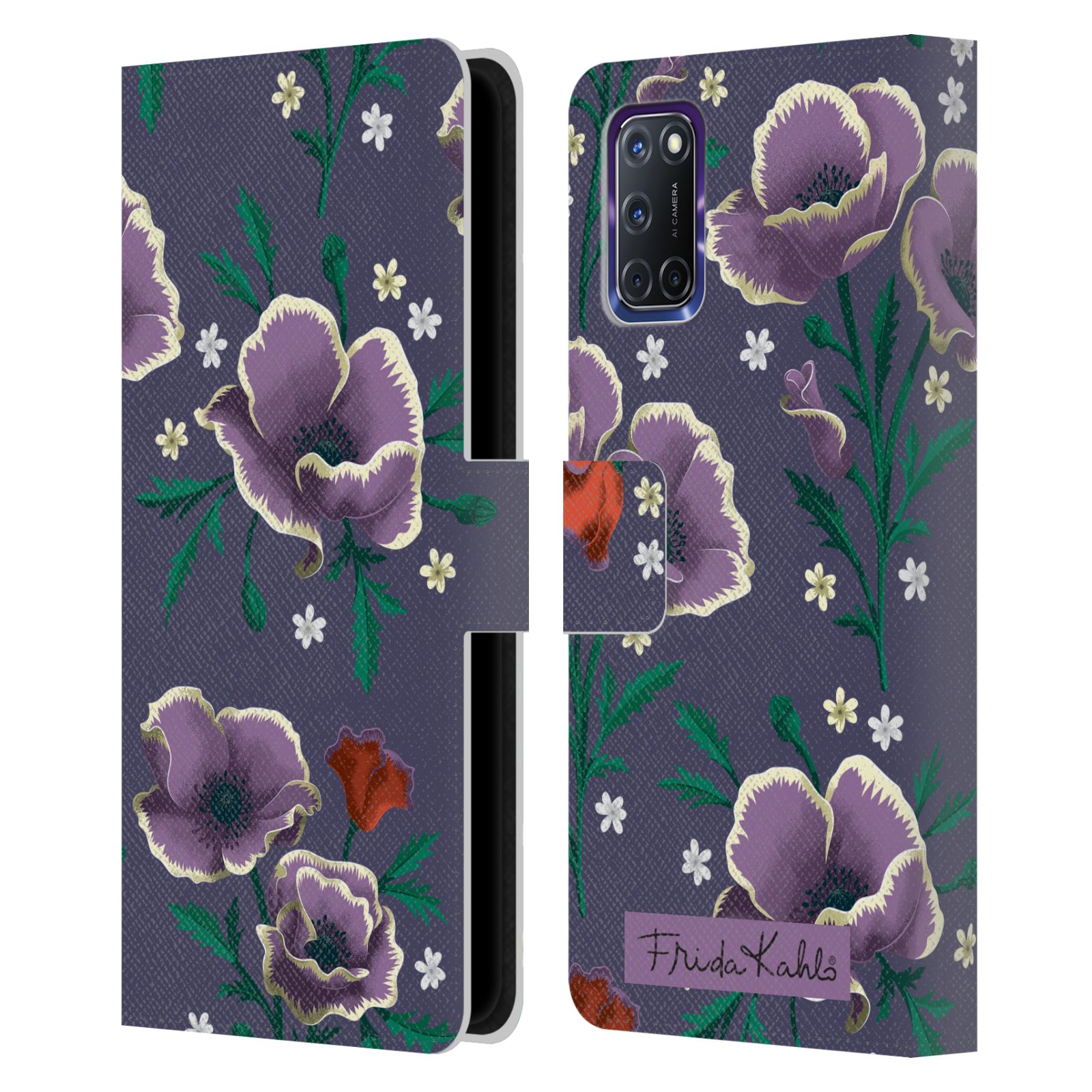 OFFIZIELLE FRIDA KAHLO BLUMEN BRIEFTASCHE HÜLLE HUELLE AUS LEDER FÜR OPPO HANDYS - Bild 12 von 14