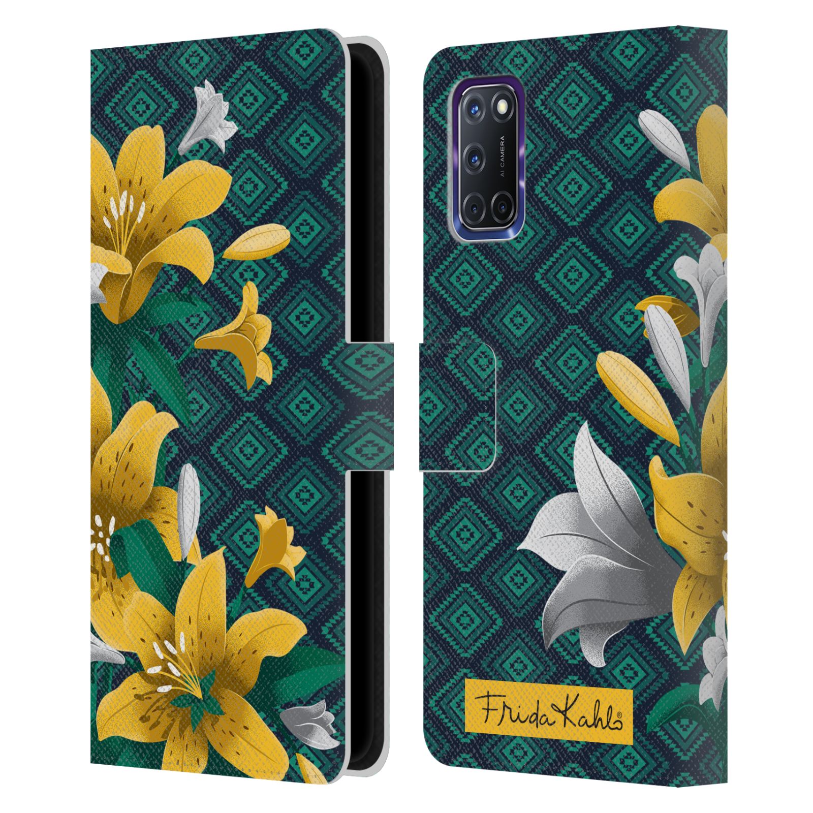 OFFIZIELLE FRIDA KAHLO BLUMEN BRIEFTASCHE HÜLLE HUELLE AUS LEDER FÜR OPPO HANDYS - Bild 8 von 14