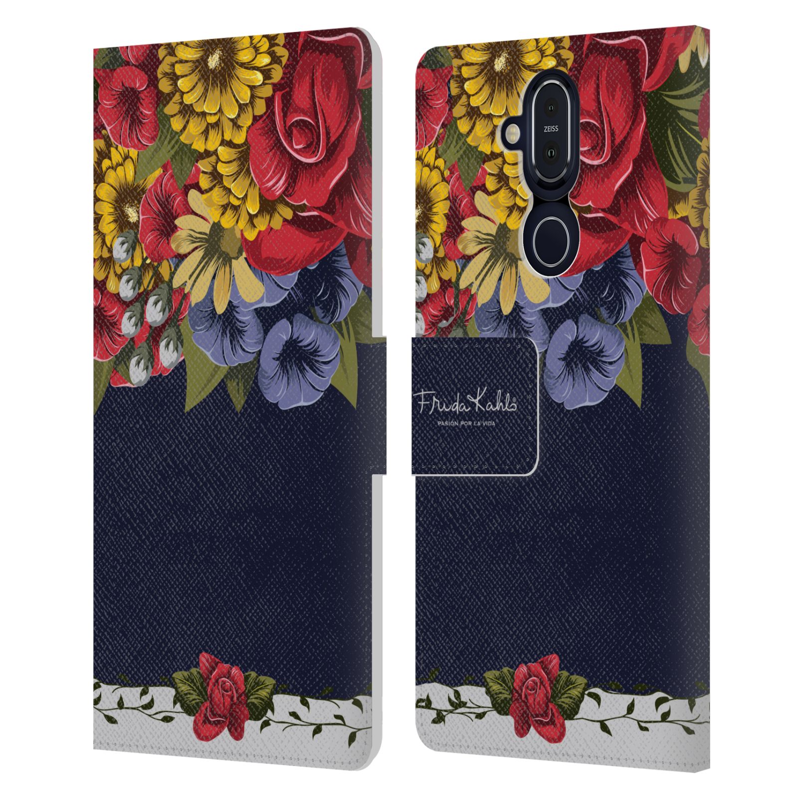 OFFICIAL FRIDA KAHLO RED FLORALS LEATHER BOOK CASE FOR MICROSOFT NOKIA PHONES - Picture 7 of 16