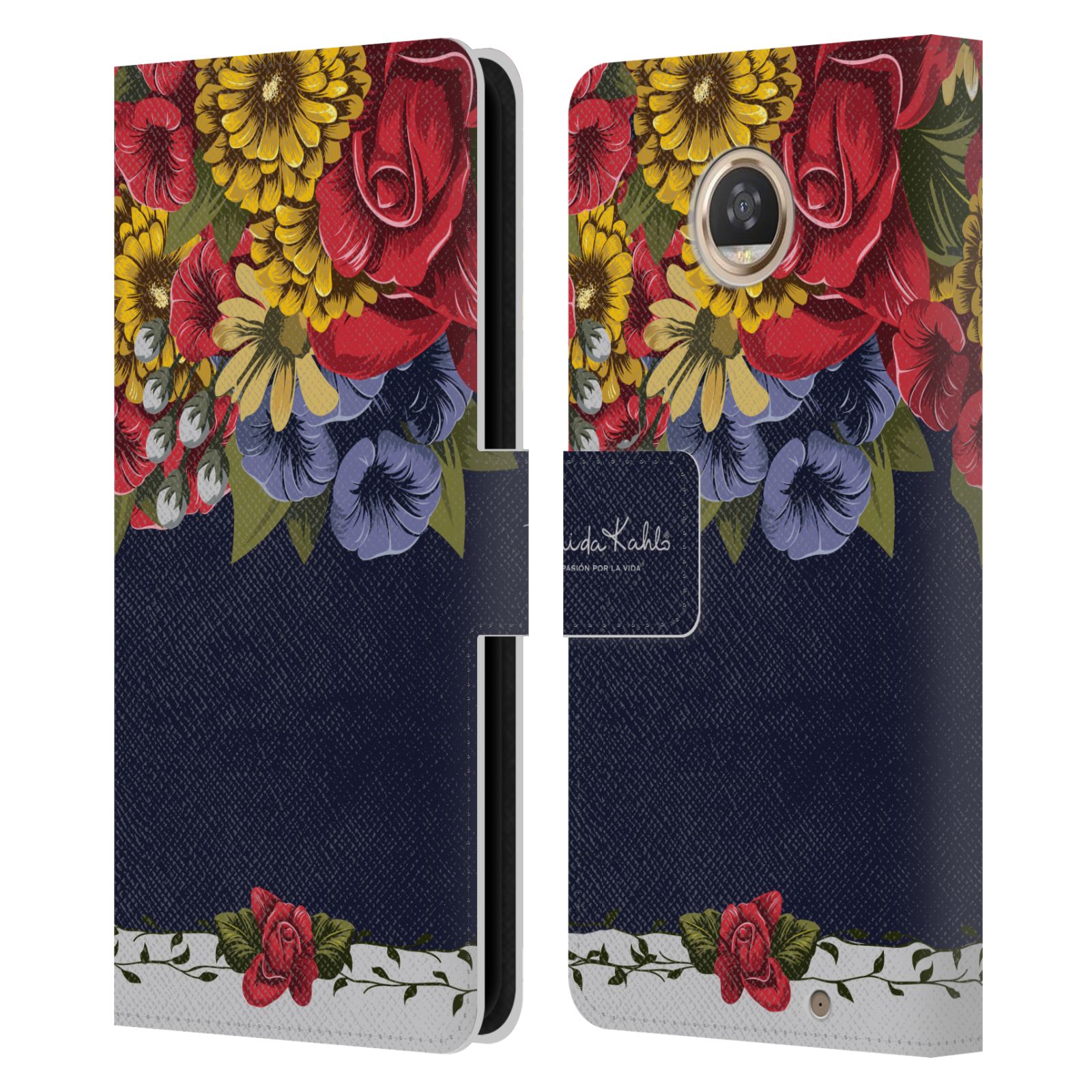 FUNDA BILLETERA OFICIAL FRIDA KAHLO ROJO FLORES DE CUERO LIBRO PARA TELÉFONOS MOTOROLA - Imagen 7 de 16