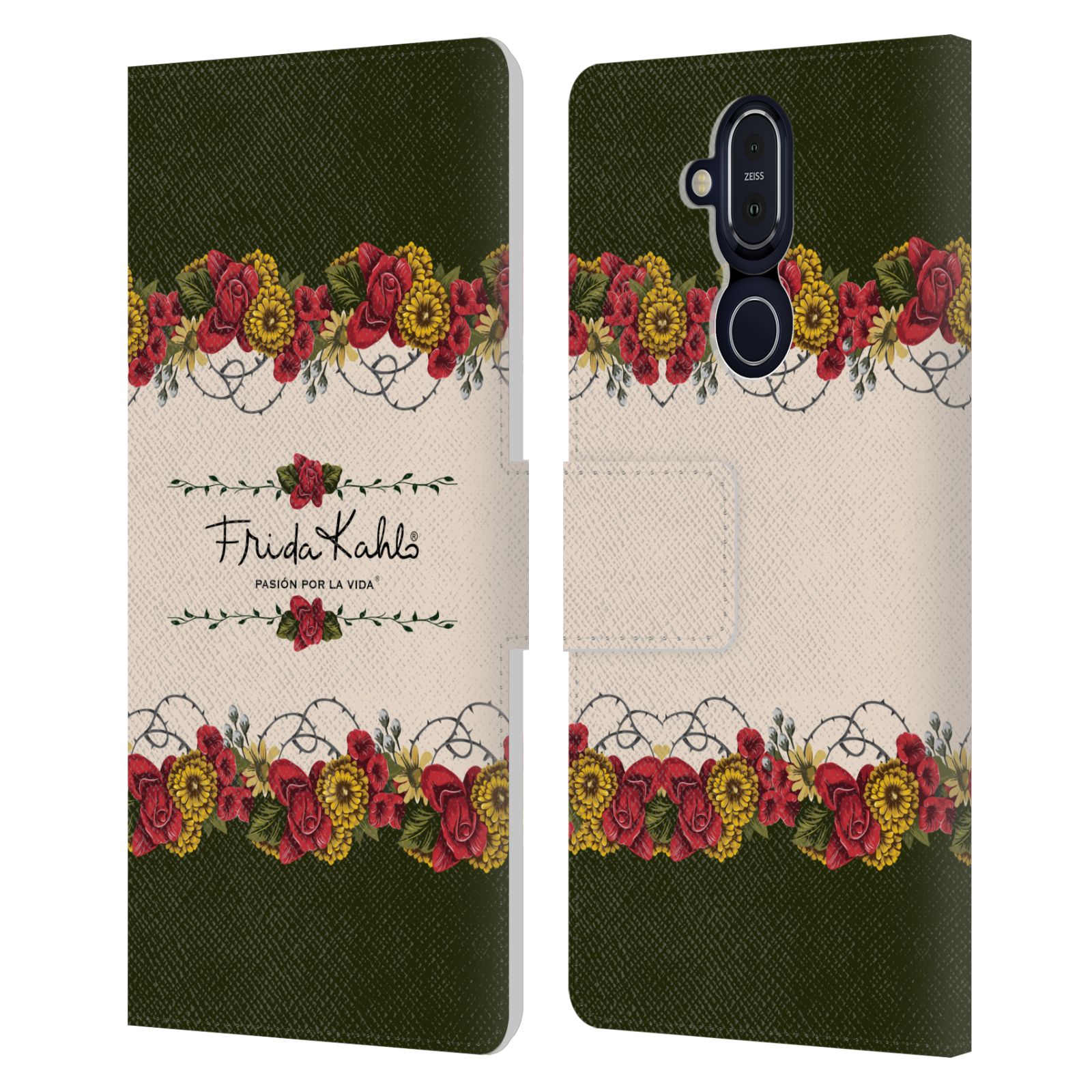 OFFICIAL FRIDA KAHLO RED FLORALS LEATHER BOOK CASE FOR MICROSOFT NOKIA PHONES - Picture 8 of 16