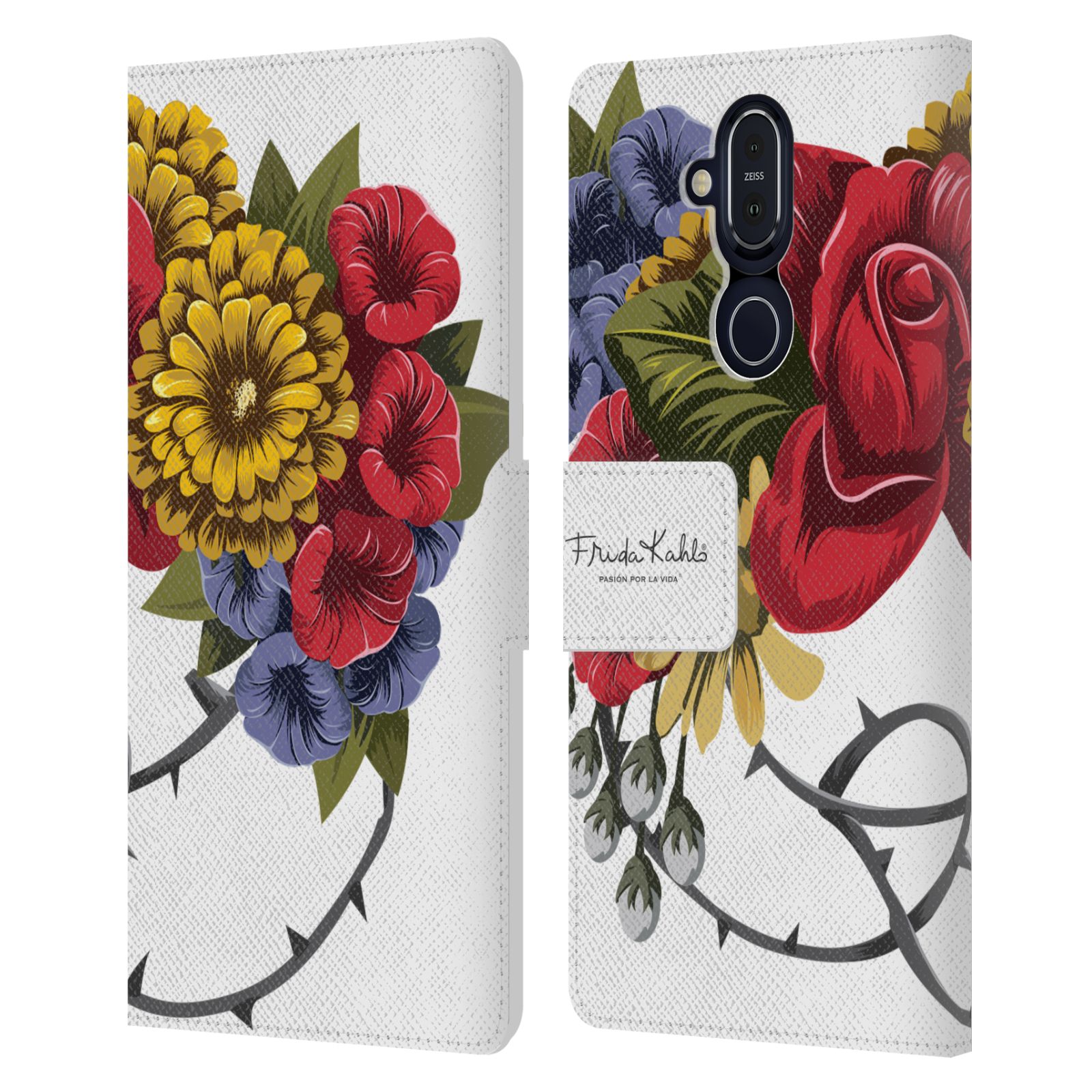 OFFICIAL FRIDA KAHLO RED FLORALS LEATHER BOOK CASE FOR MICROSOFT NOKIA PHONES - Picture 9 of 16