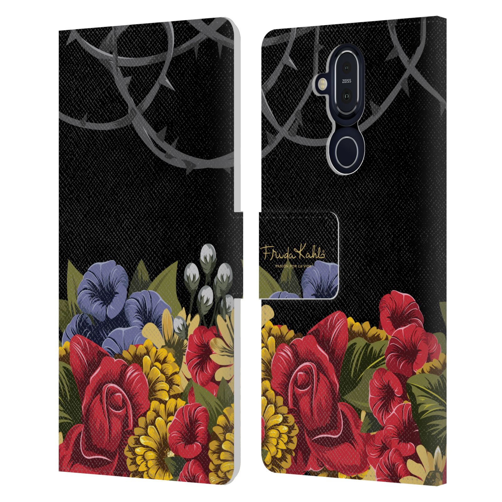 OFFICIAL FRIDA KAHLO RED FLORALS LEATHER BOOK CASE FOR MICROSOFT NOKIA PHONES - Picture 10 of 16