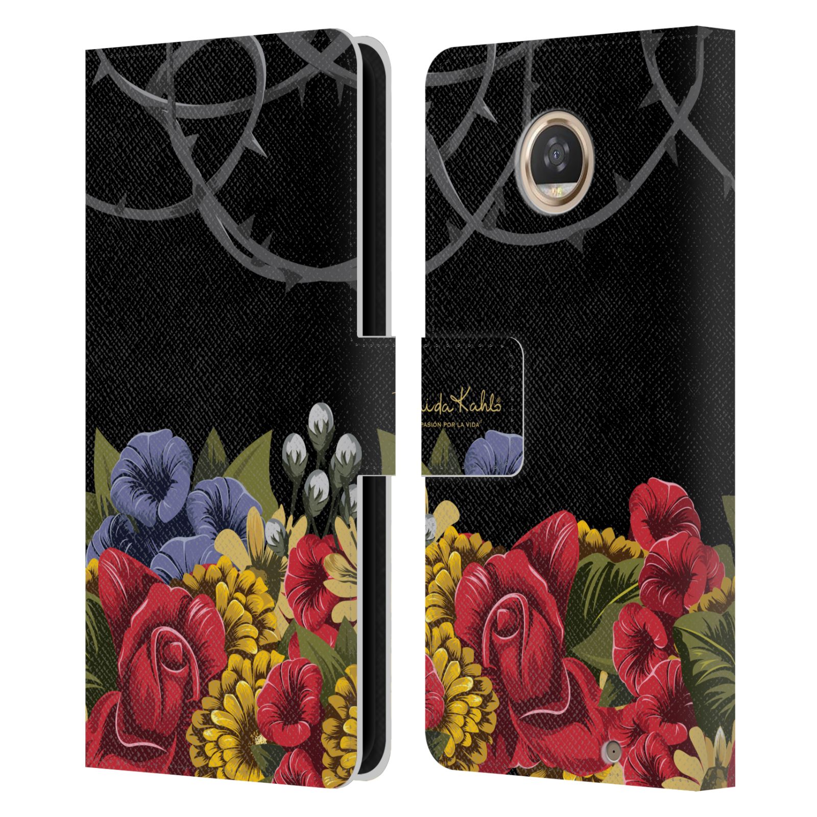 FUNDA BILLETERA OFICIAL FRIDA KAHLO ROJO FLORES DE CUERO LIBRO PARA TELÉFONOS MOTOROLA - Imagen 10 de 16