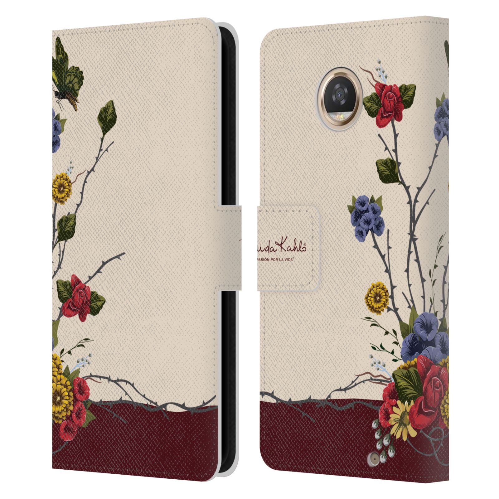 FUNDA BILLETERA OFICIAL FRIDA KAHLO ROJO FLORES DE CUERO LIBRO PARA TELÉFONOS MOTOROLA - Imagen 15 de 16