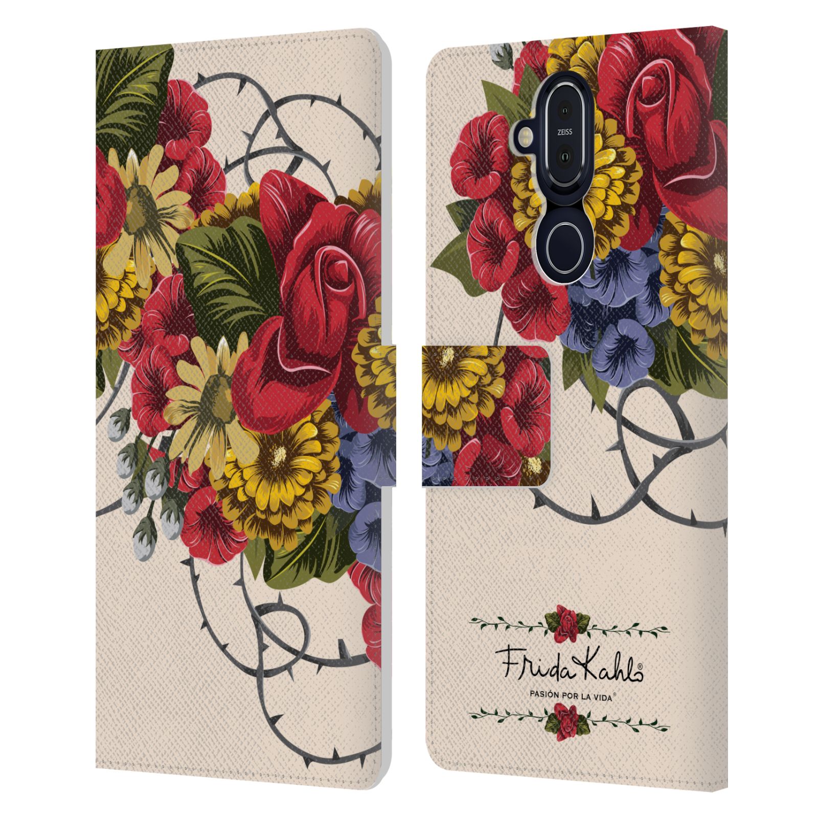 OFFICIAL FRIDA KAHLO RED FLORALS LEATHER BOOK CASE FOR MICROSOFT NOKIA PHONES - Picture 16 of 16