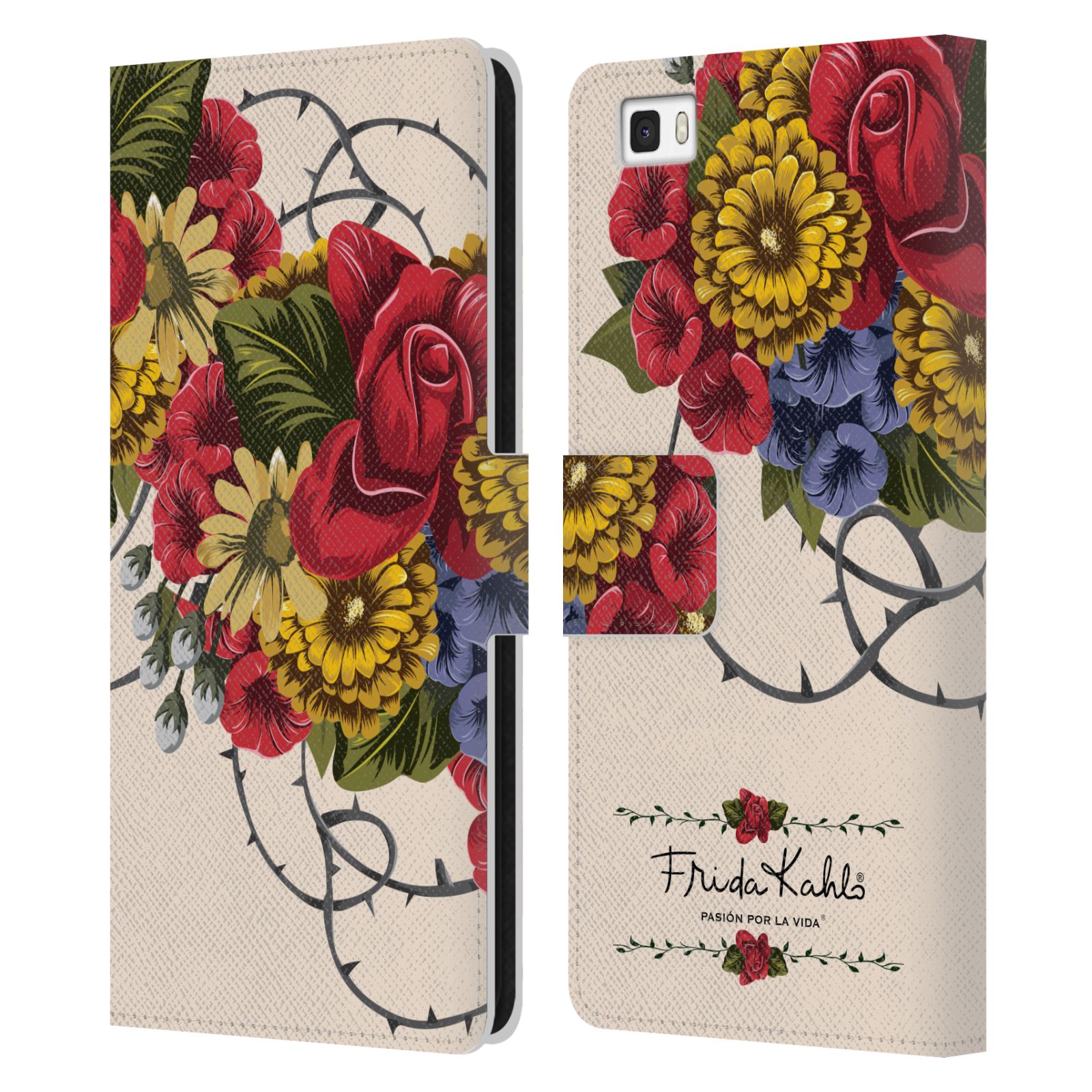 OFFICIAL FRIDA KAHLO RED FLORALS LEATHER BOOK WALLET CASE FOR HUAWEI PHONES 2 - Picture 7 of 7