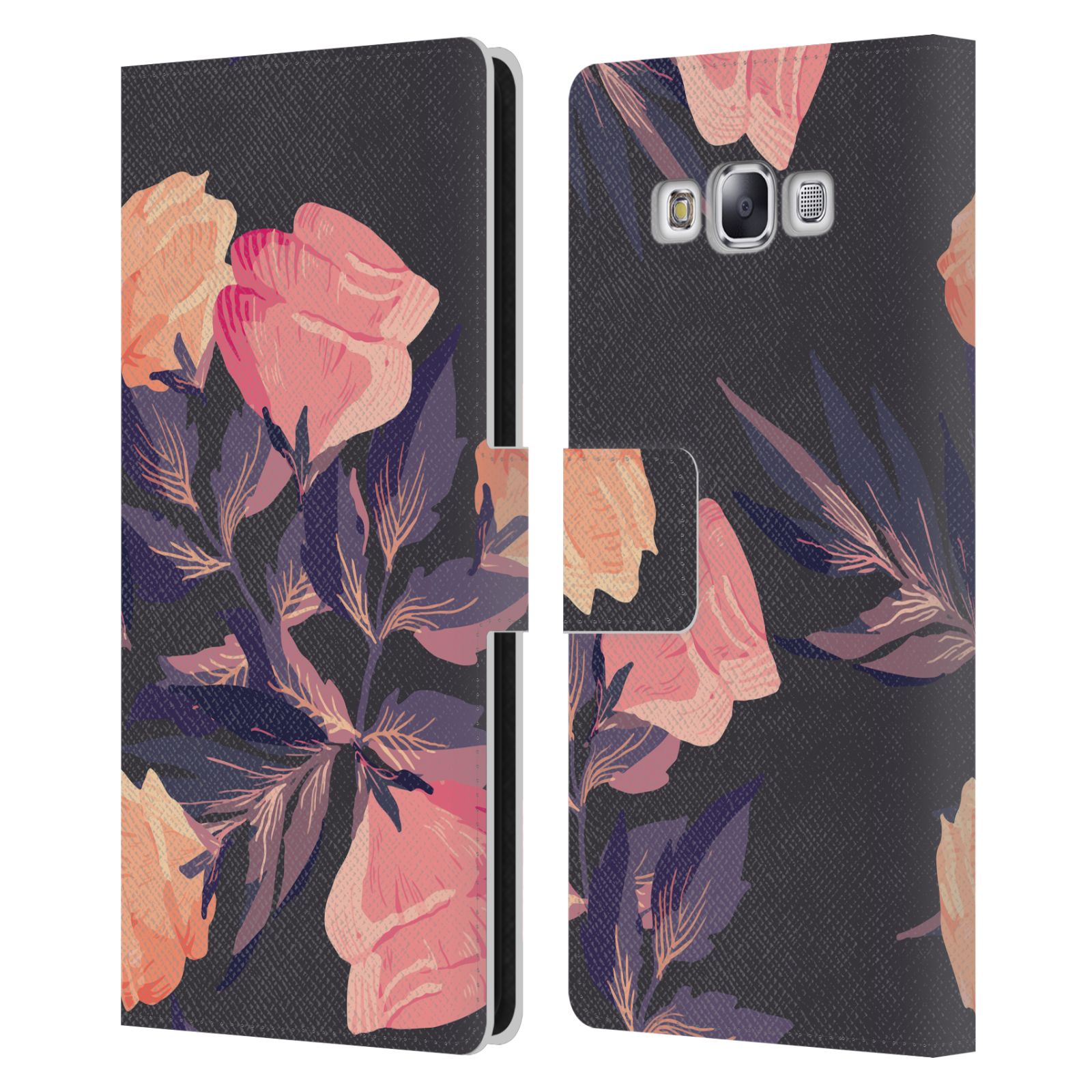 HAROULITA GORGEOUS DARK FLOWERS LEATHER BOOK WALLET CASE FOR SAMSUNG PHONES 3 - Picture 9 of 14