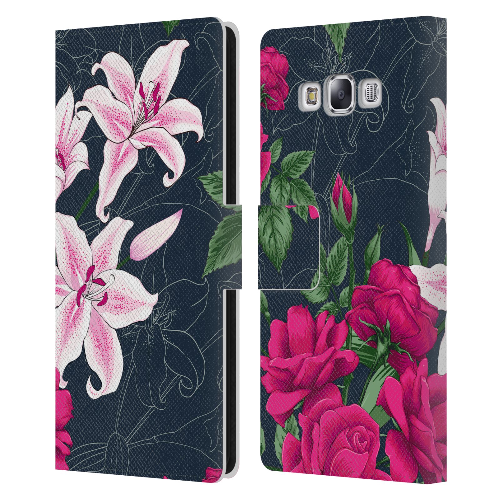 HAROULITA GORGEOUS DARK FLOWERS LEATHER BOOK WALLET CASE FOR SAMSUNG PHONES 3 - Picture 12 of 14