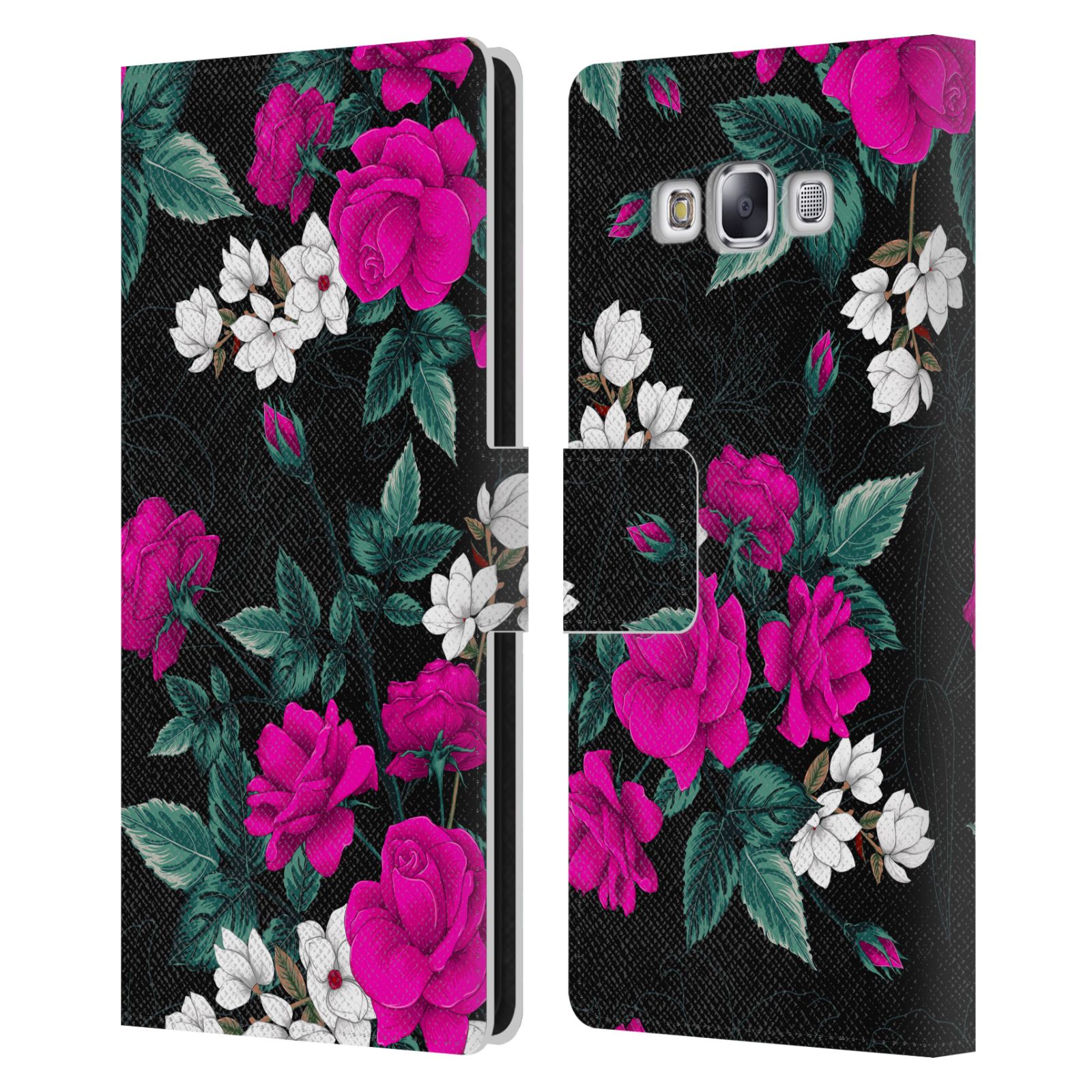 HAROULITA GORGEOUS DARK FLOWERS LEATHER BOOK WALLET CASE FOR SAMSUNG PHONES 3 - Picture 11 of 14
