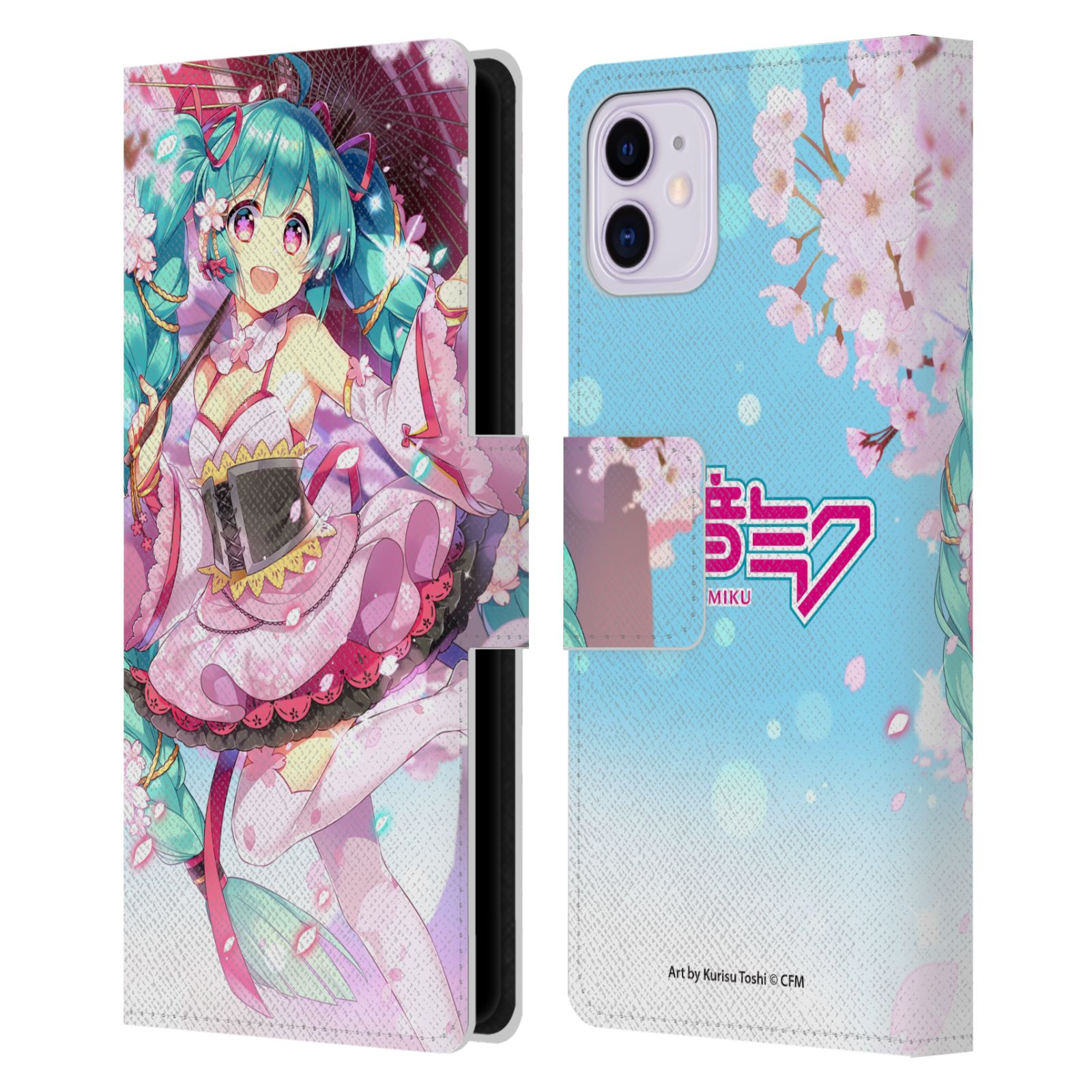 Sakura Parasol Leather Wallet Case for iPhone 11
