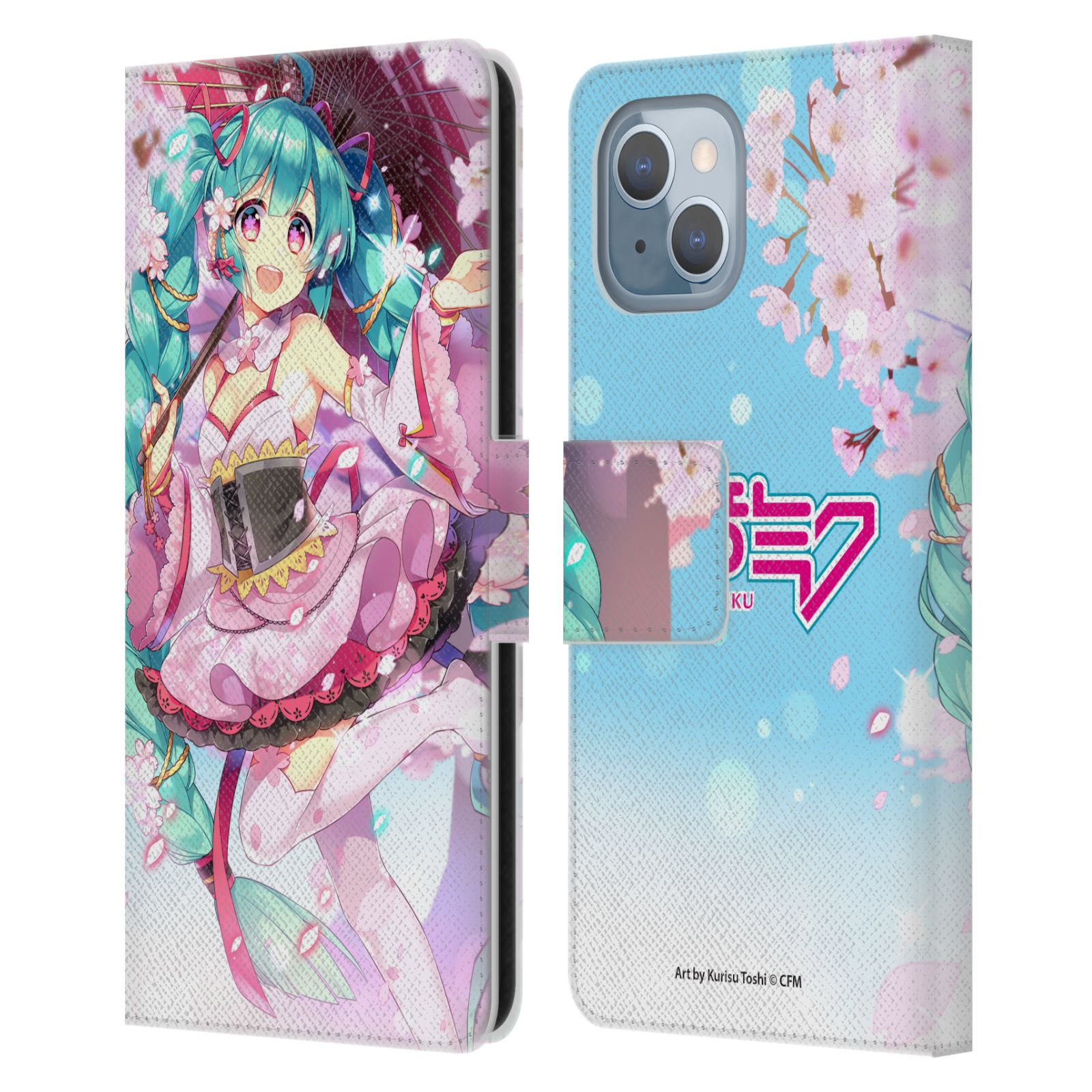 Sakura Parasol Leather Wallet Case for iPhone 14