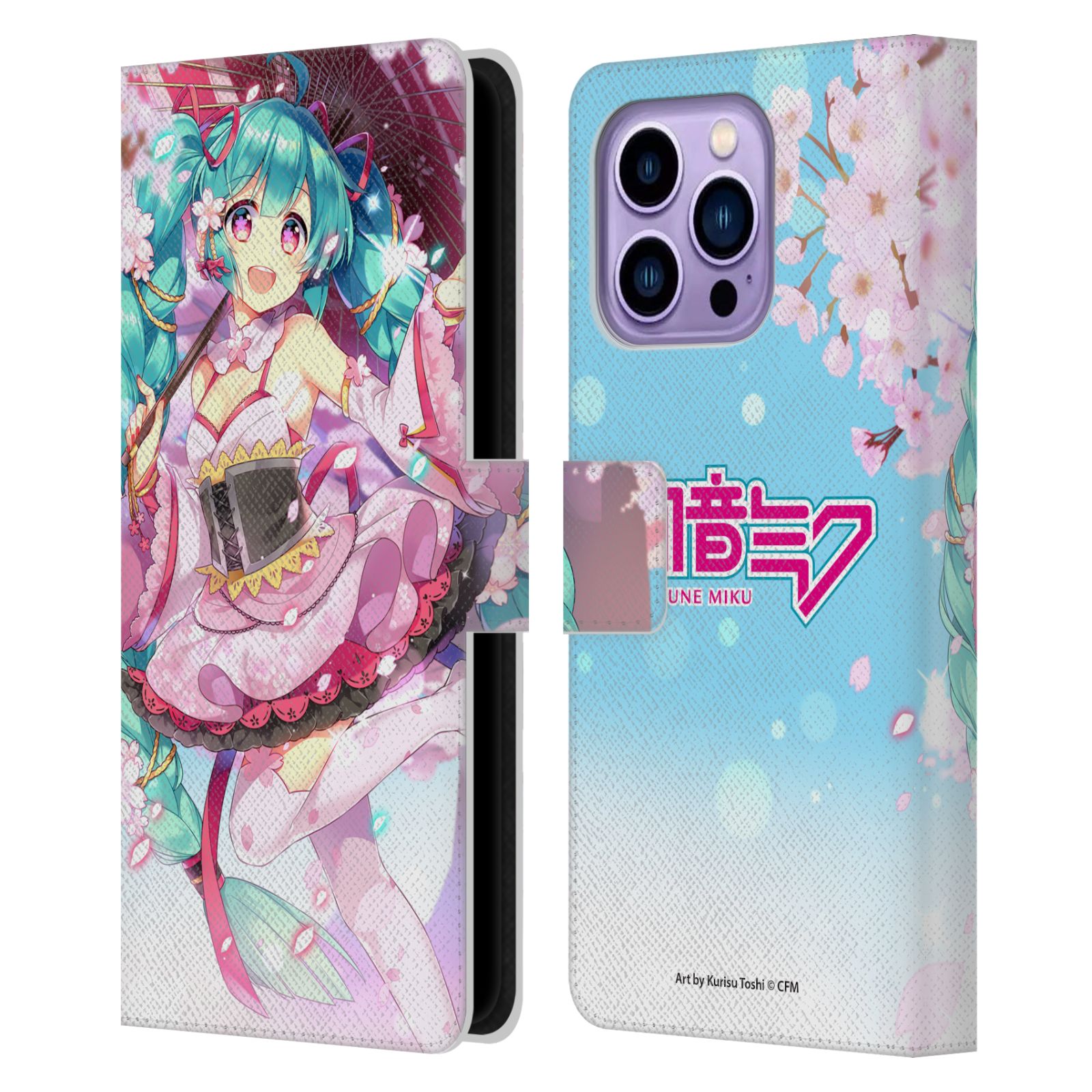 Sakura Parasol Leather Wallet Case for iPhone 14 Pro Max