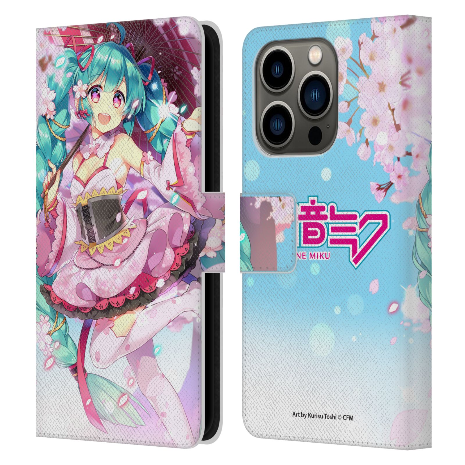 Sakura Parasol Leather Wallet Case for iPhone 14 Pro