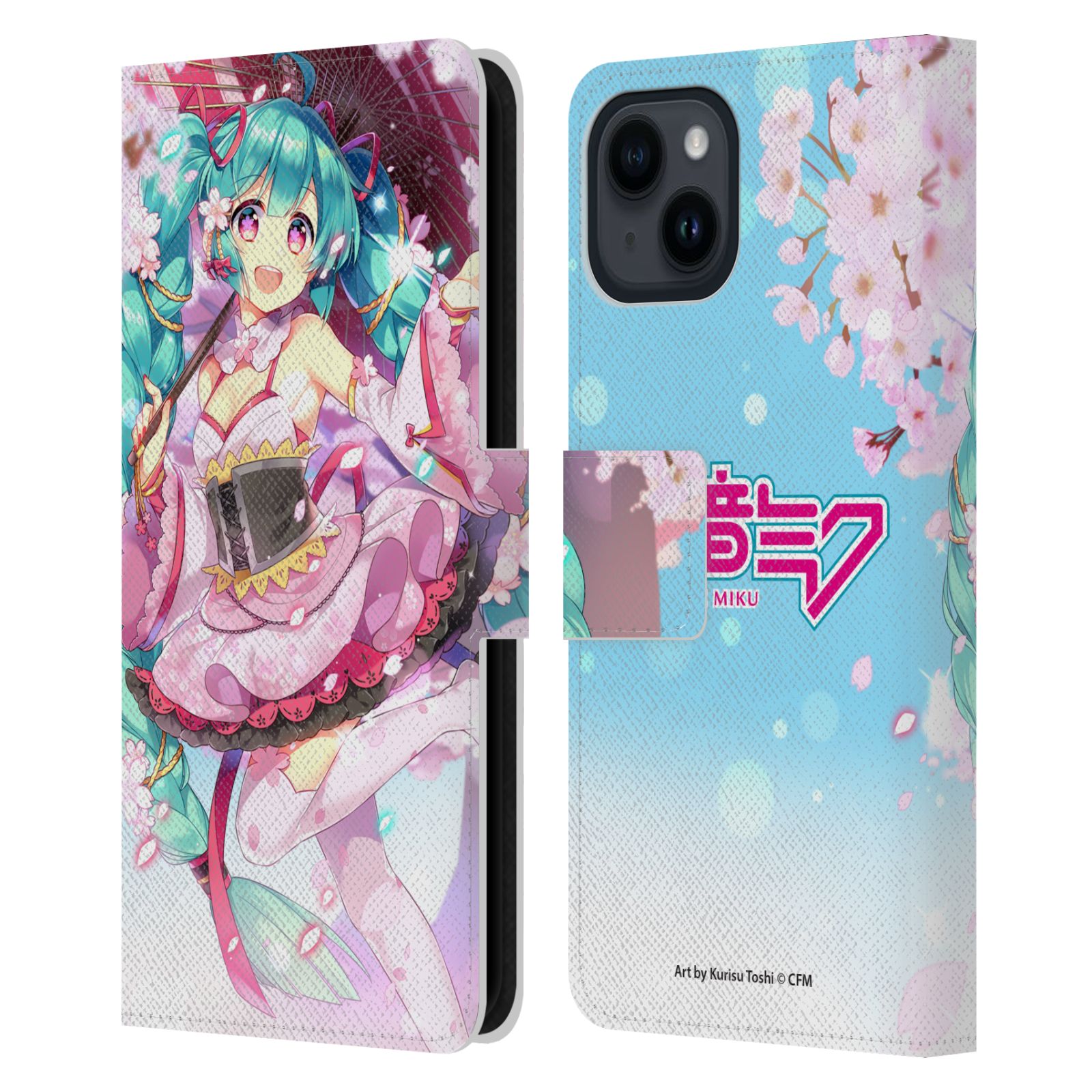 Sakura Parasol Leather Wallet Case for iPhone 15
