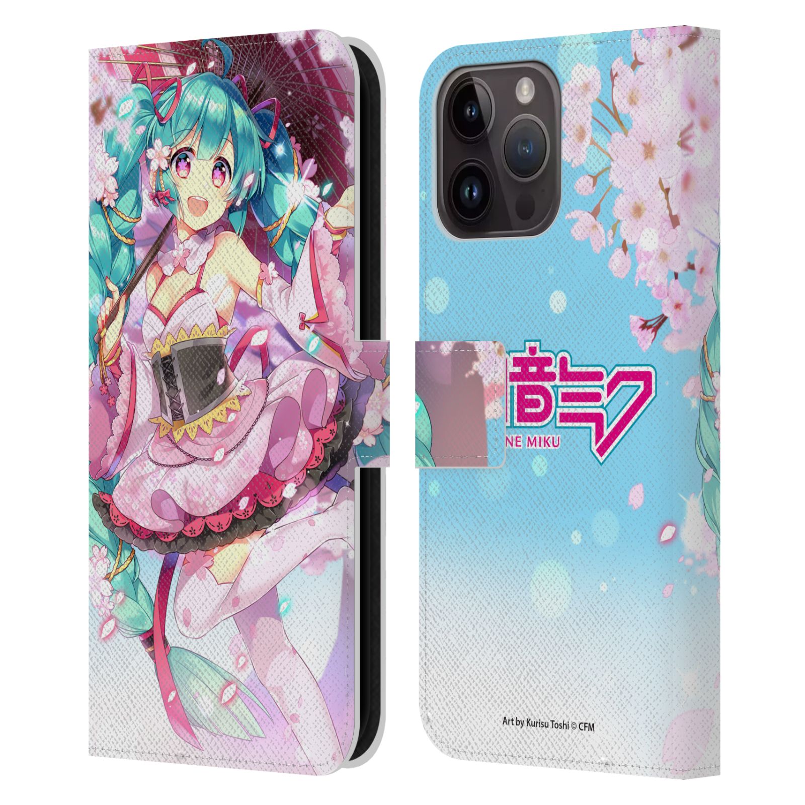 Sakura Parasol Leather Wallet Case for iPhone 15 Pro Max