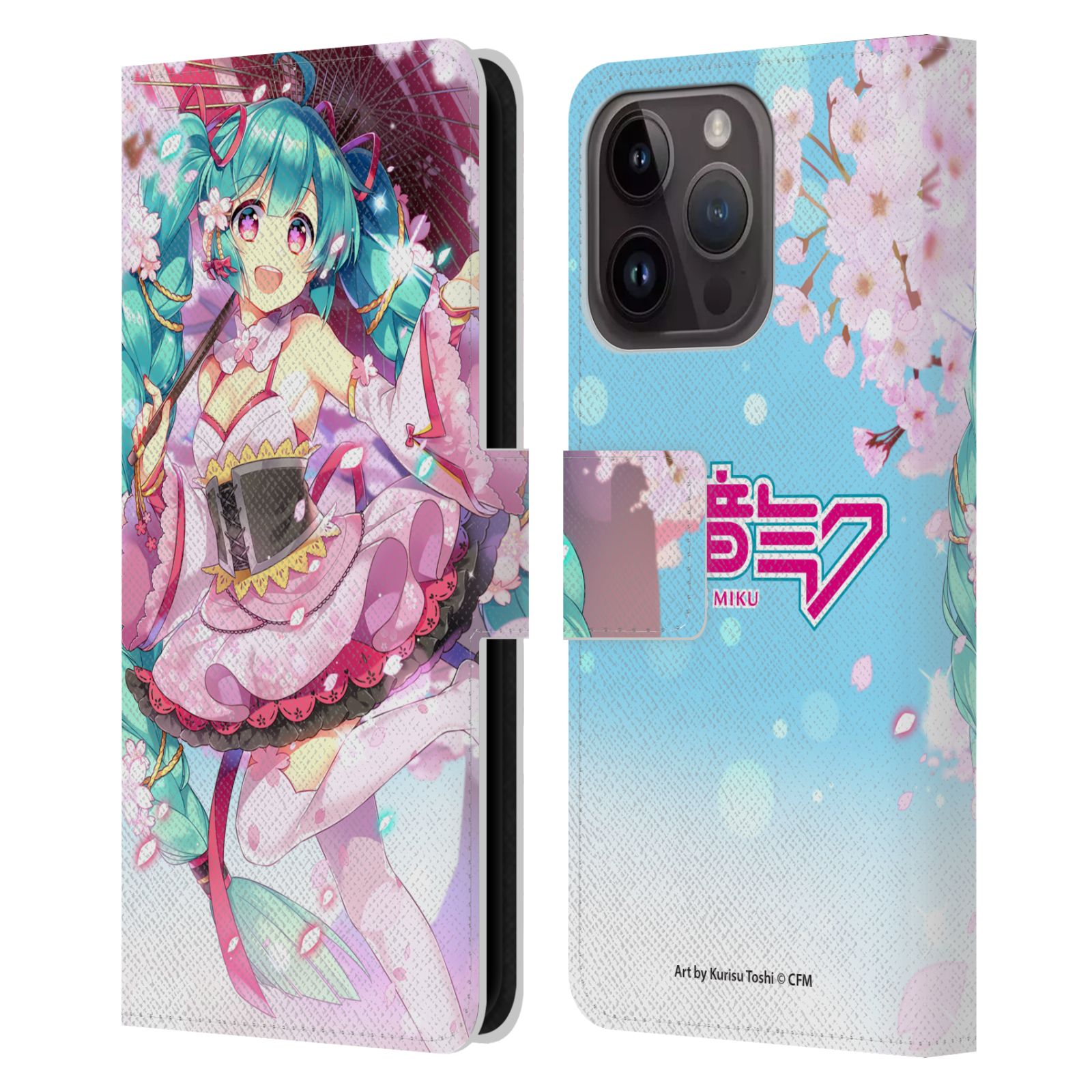 Sakura Parasol Leather Wallet Case for iPhone 15 Pro
