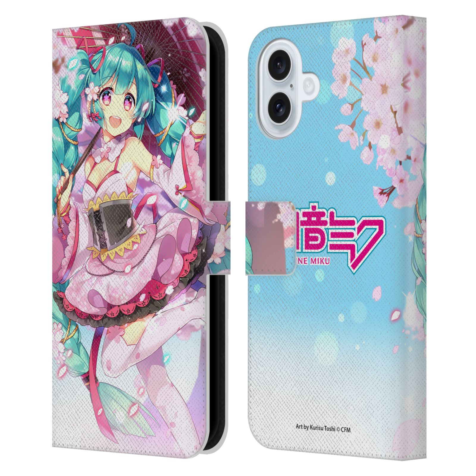 Sakura Parasol Leather Wallet Case for iPhone 16 Plus