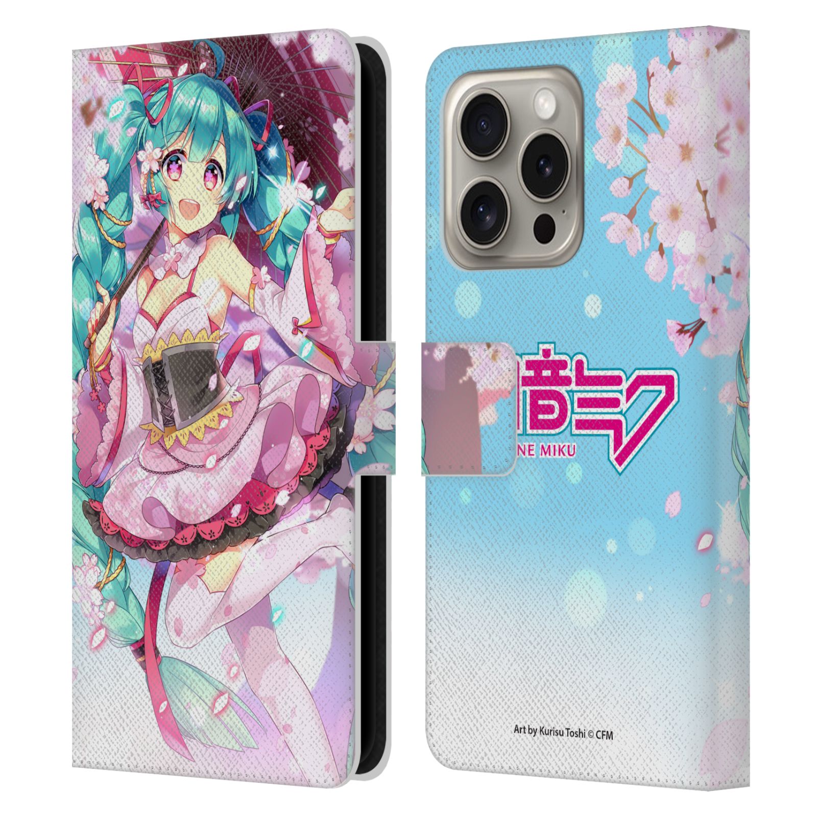 Sakura Parasol Leather Wallet Case for iPhone 16 Pro