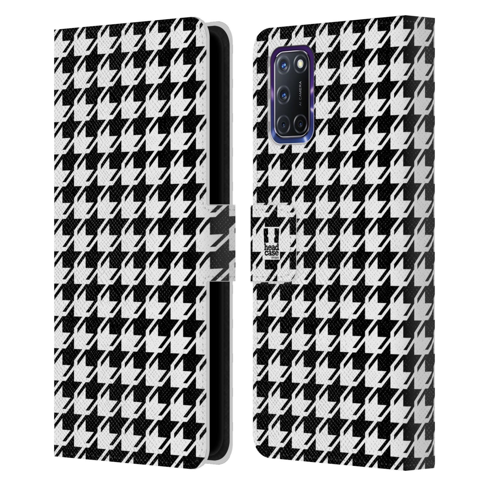 HEAD CASE DESIGNS HOUNDSTOOTH-PATTERNS LEATHER BOOK WALLET CASE FOR OPPO PHONES
